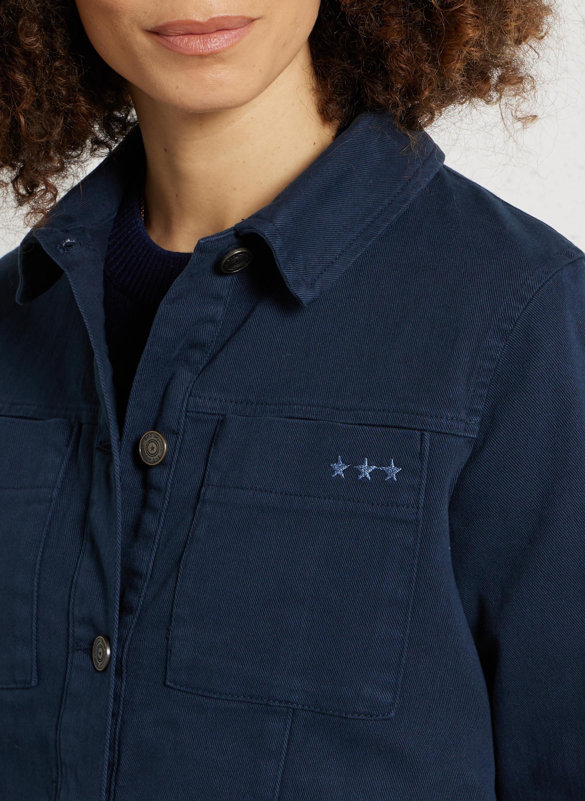 Solid Buttoned Straight Jacket SUD EXPRESS Blue