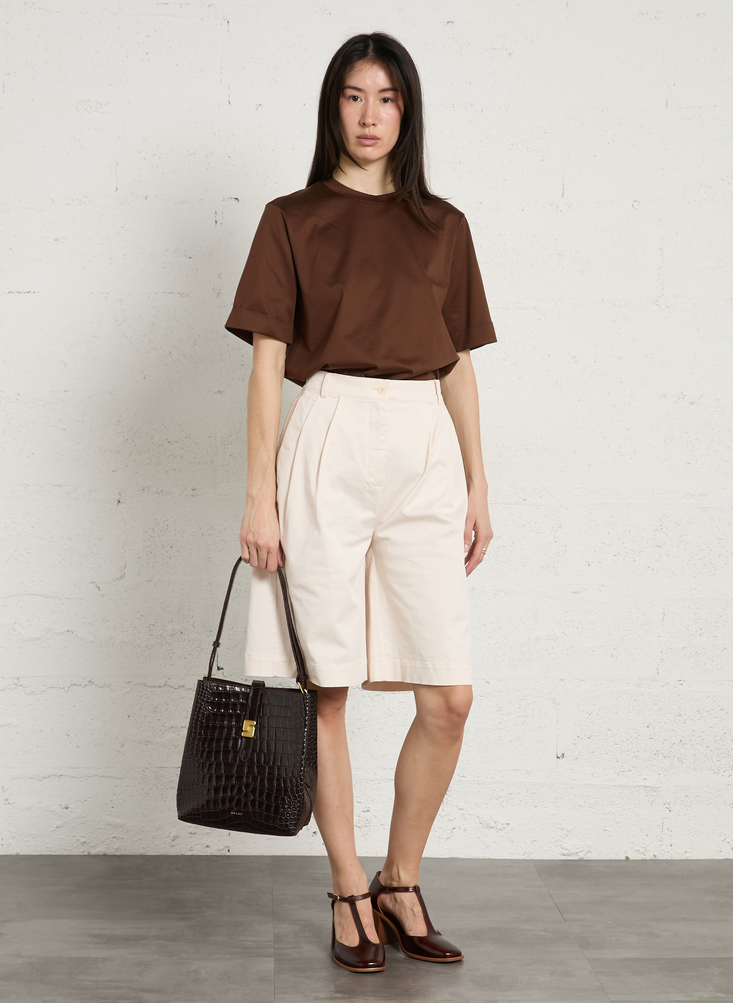 Sac seau bandoulière en cuir suédé SOEUR Marron