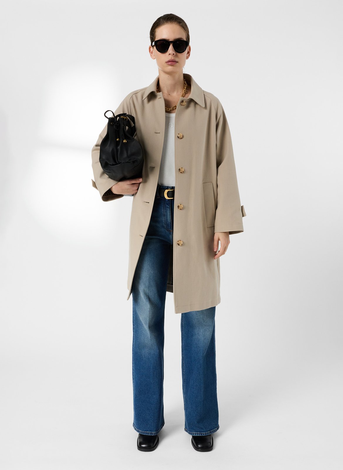 Trench mi-long droit uni en coton GERARD DAREL Beige