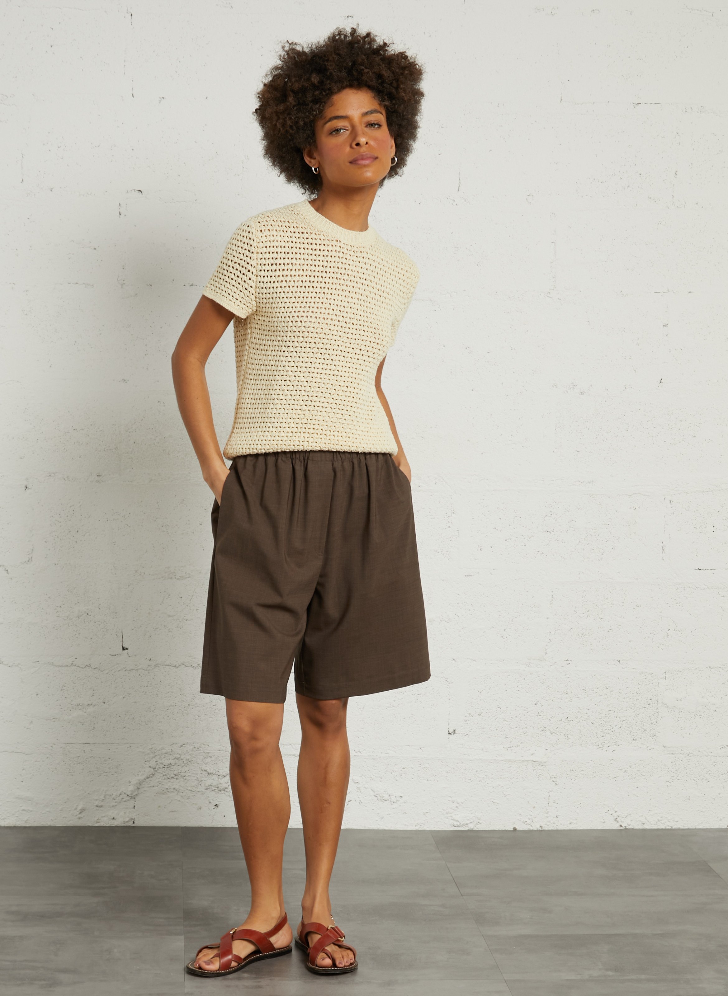 Straight round-neck silk sweater MASSCOB Beige