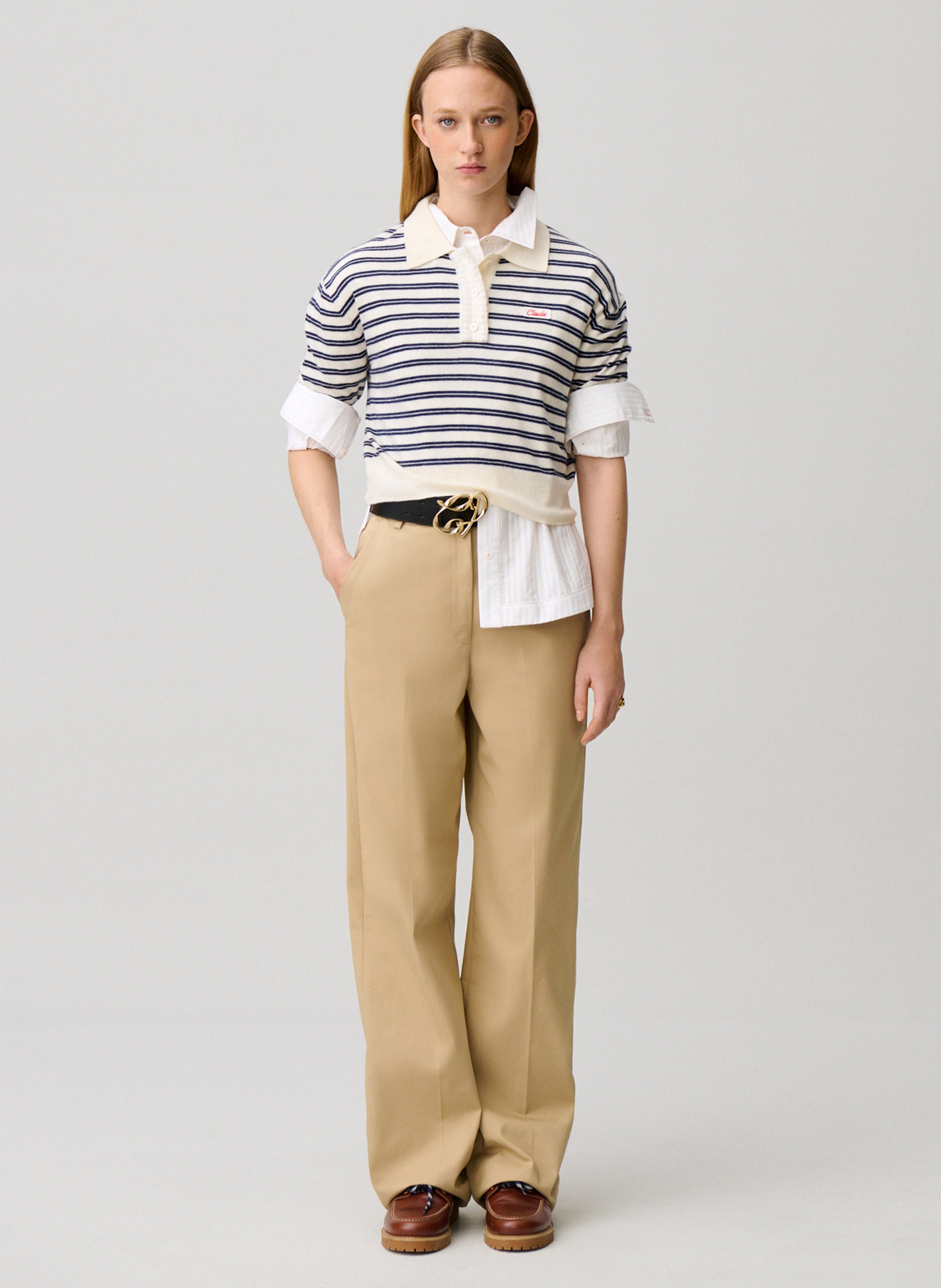 Gerade geschnittene Hose mit hoher Taille aus Baumwolle CLAUDIE PIERLOT Beige