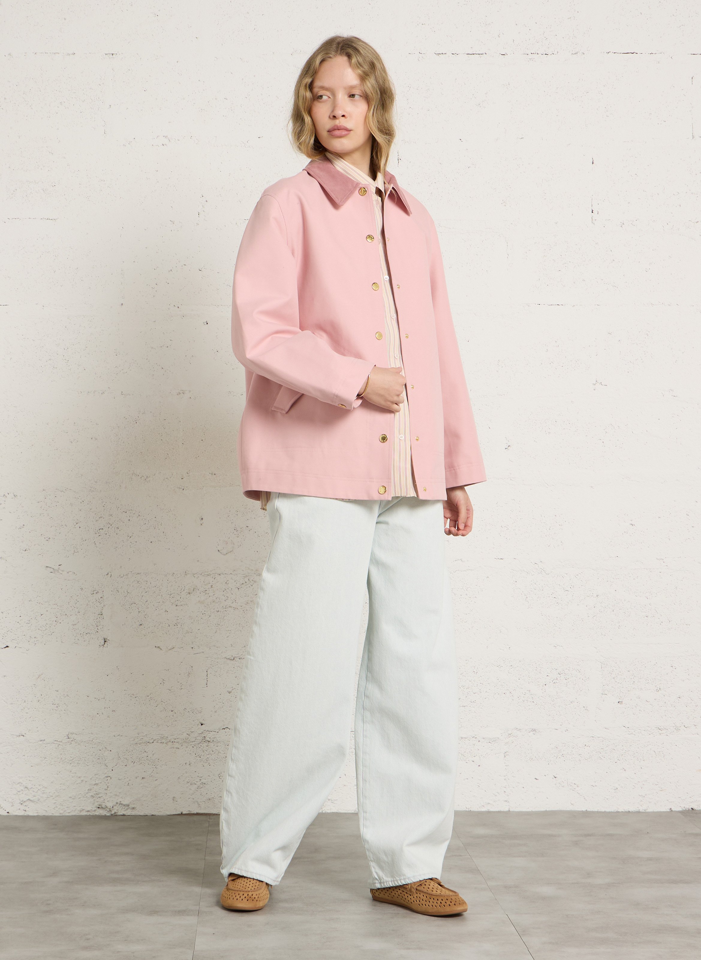 Cotton jacket with classic collar DES PETITS HAUTS Pink