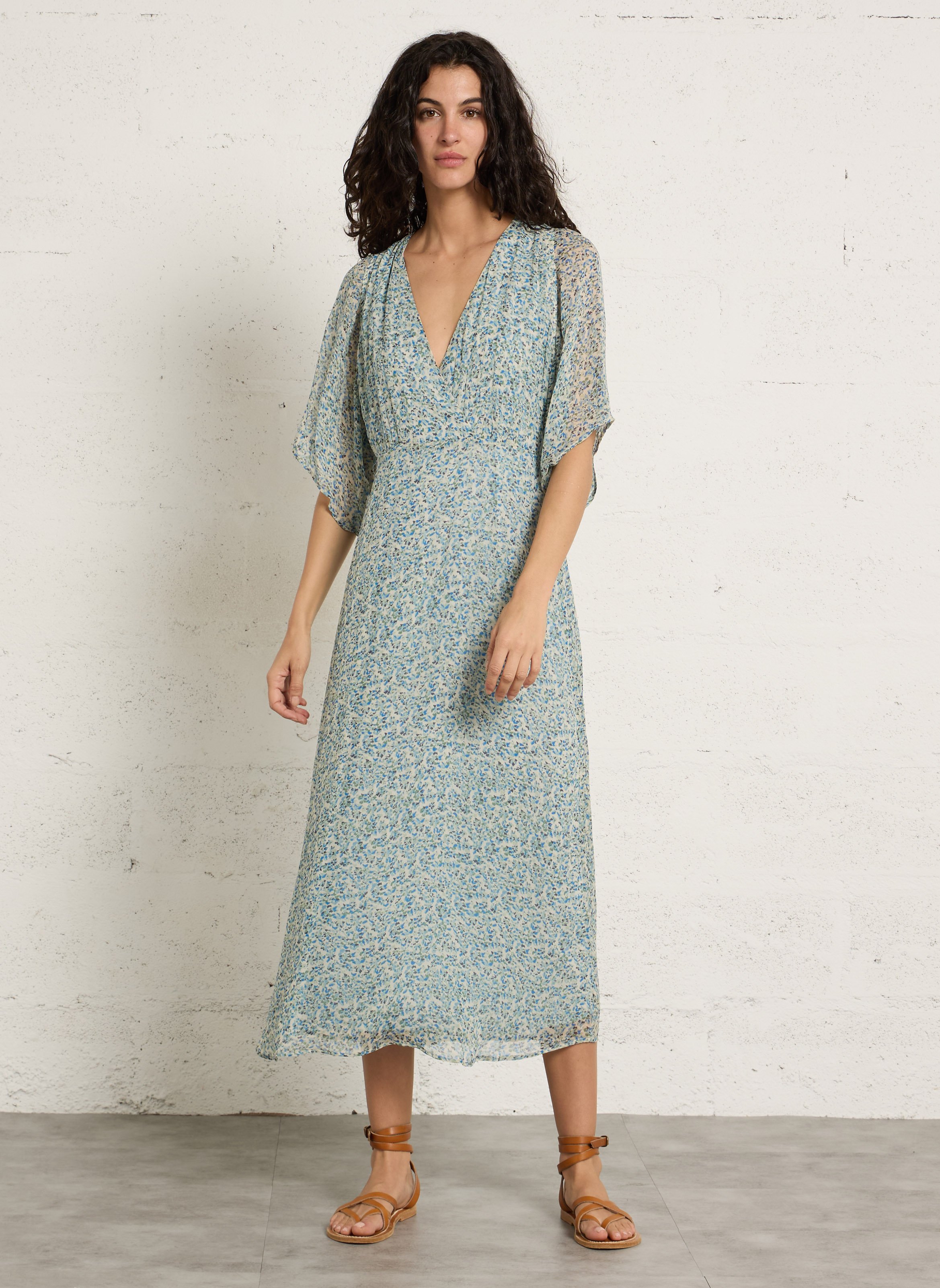 Robe longue col V imprimé MAISON 123 Vert