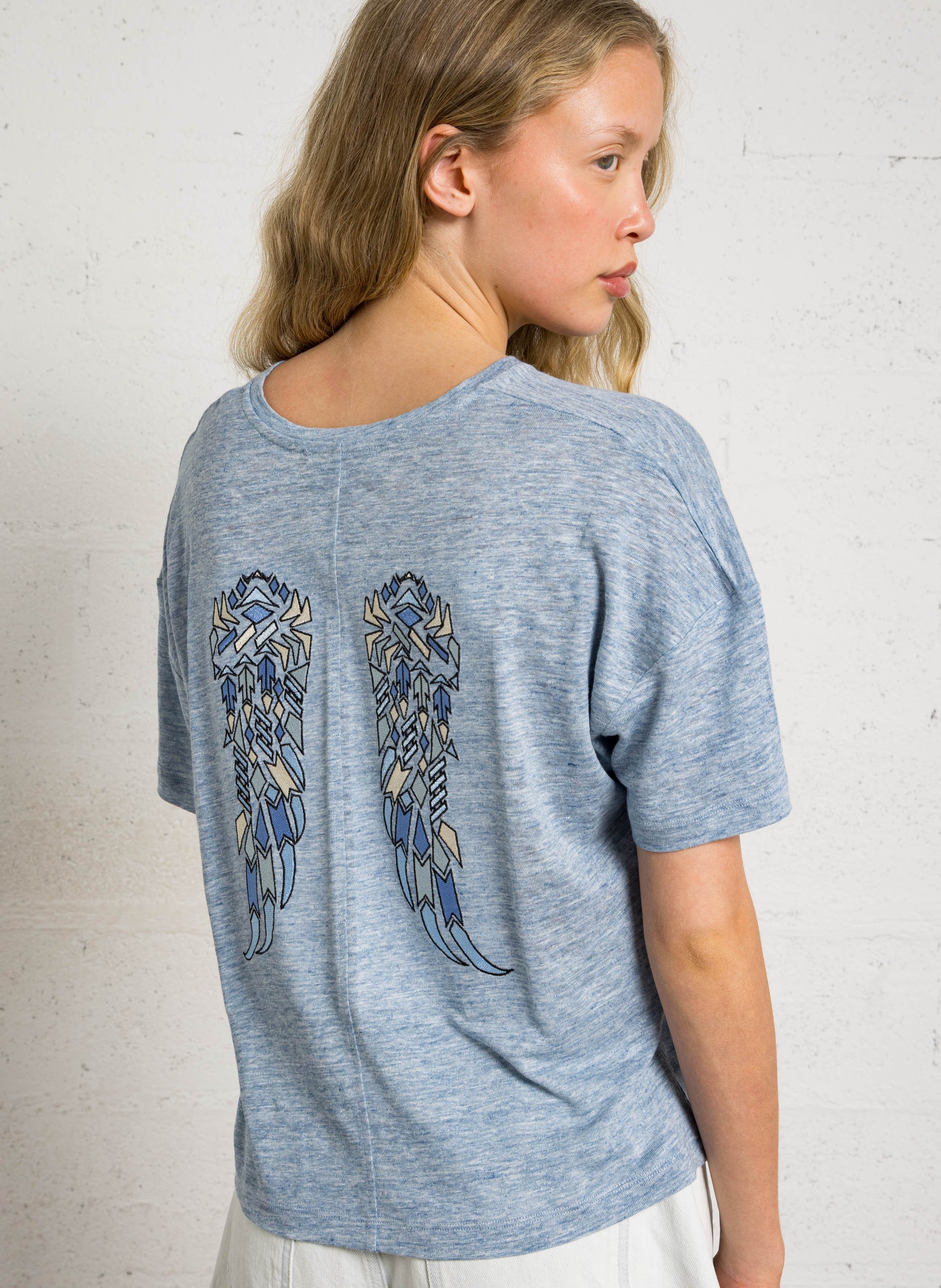 Tee-shirt droit col rond en lin BERENICE Bleu