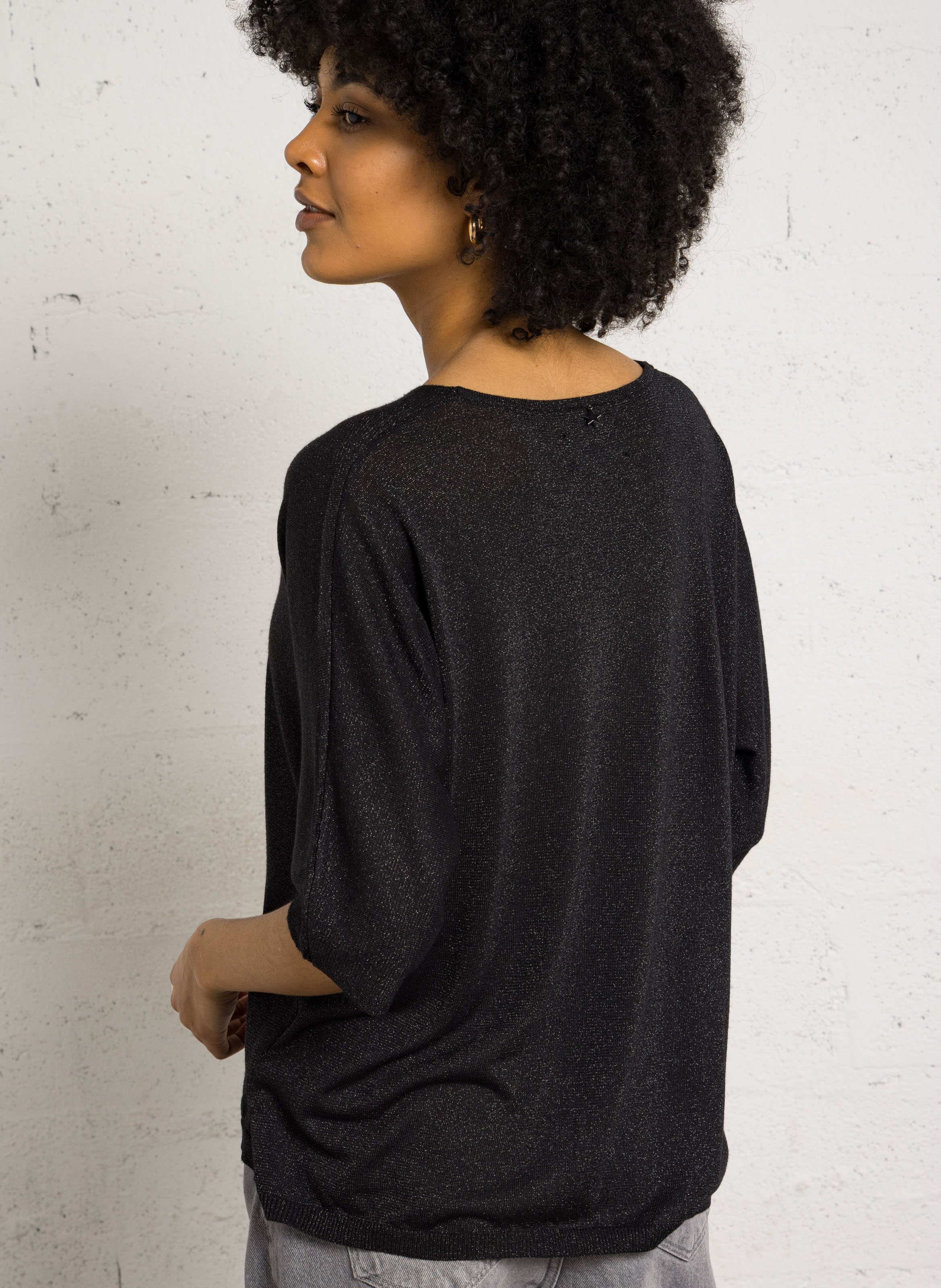 Oversized V-neck sweater with sequins SUD EXPRESS Black