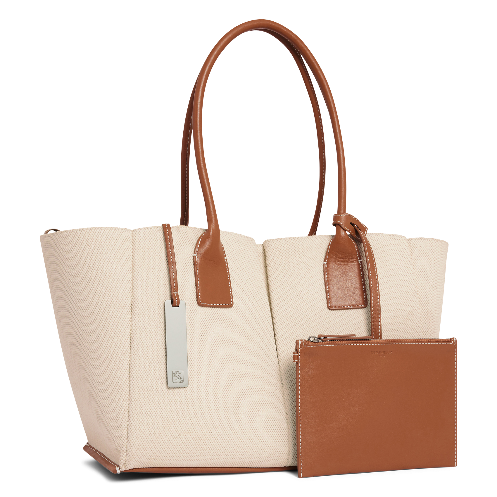 Large tote bag in canvas and grained leather LE TANNEUR Beige