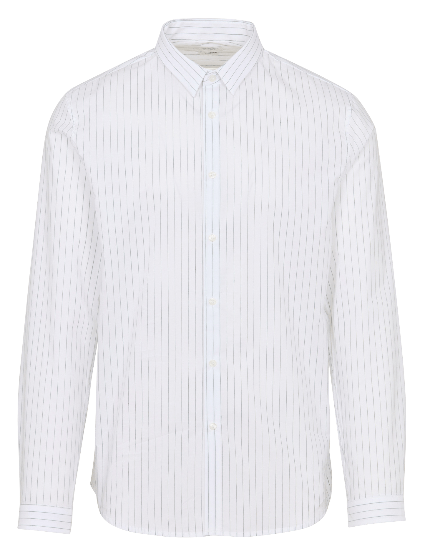 Rechte overhemd met klassieke kraag van gestreepte katoen en linnen mengsel. IKKS Groen