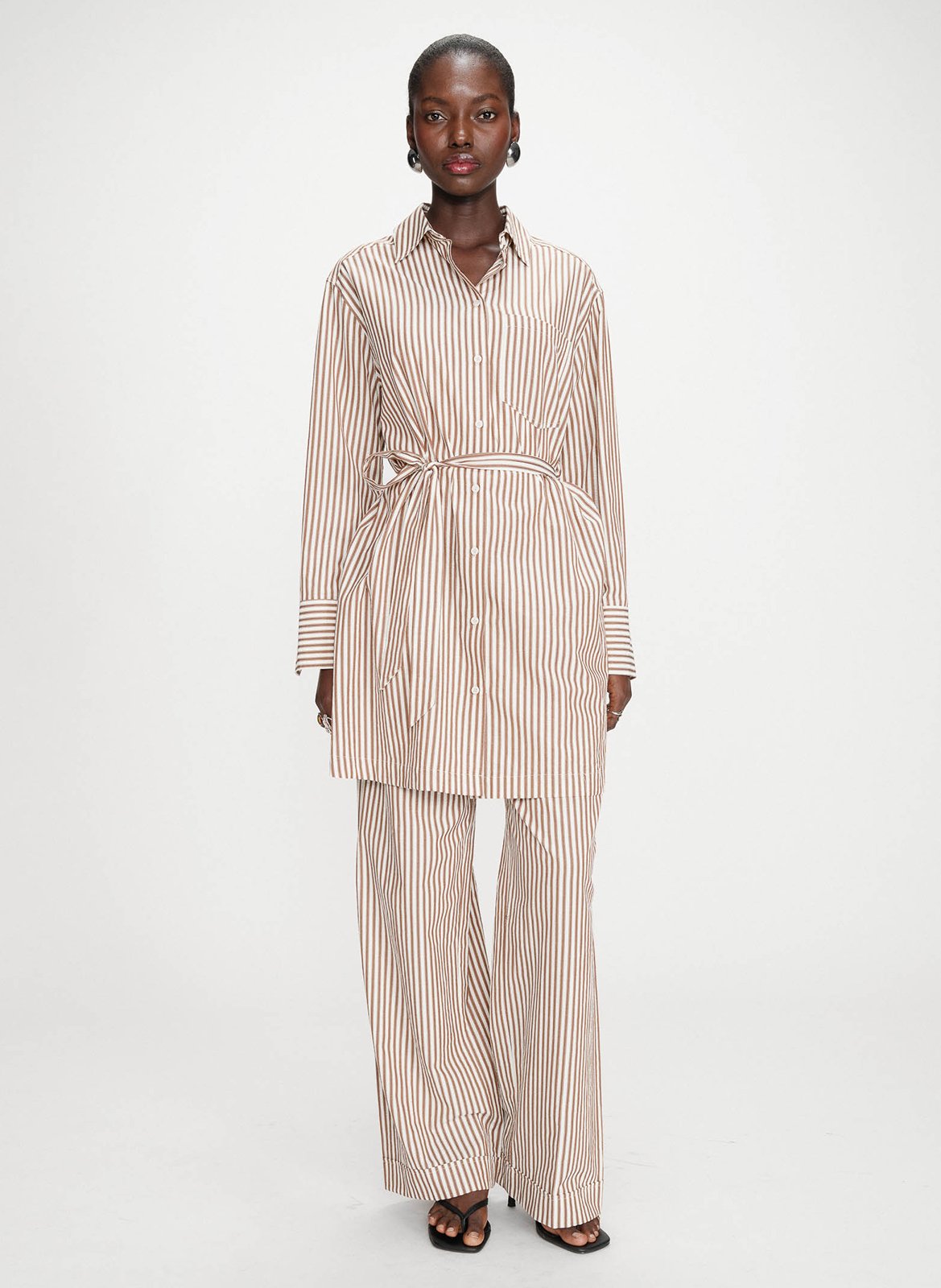 Short dress with classic collar in mixed cotton GRACE ET MILA Brown