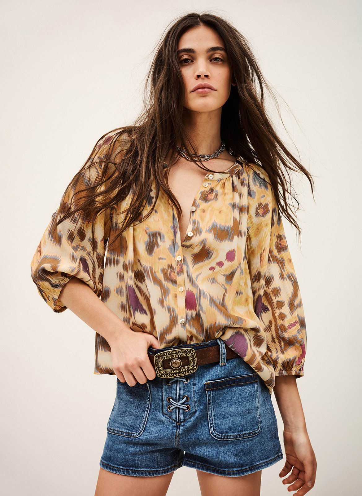 Blouse col rond imprimée BA&SH Geel