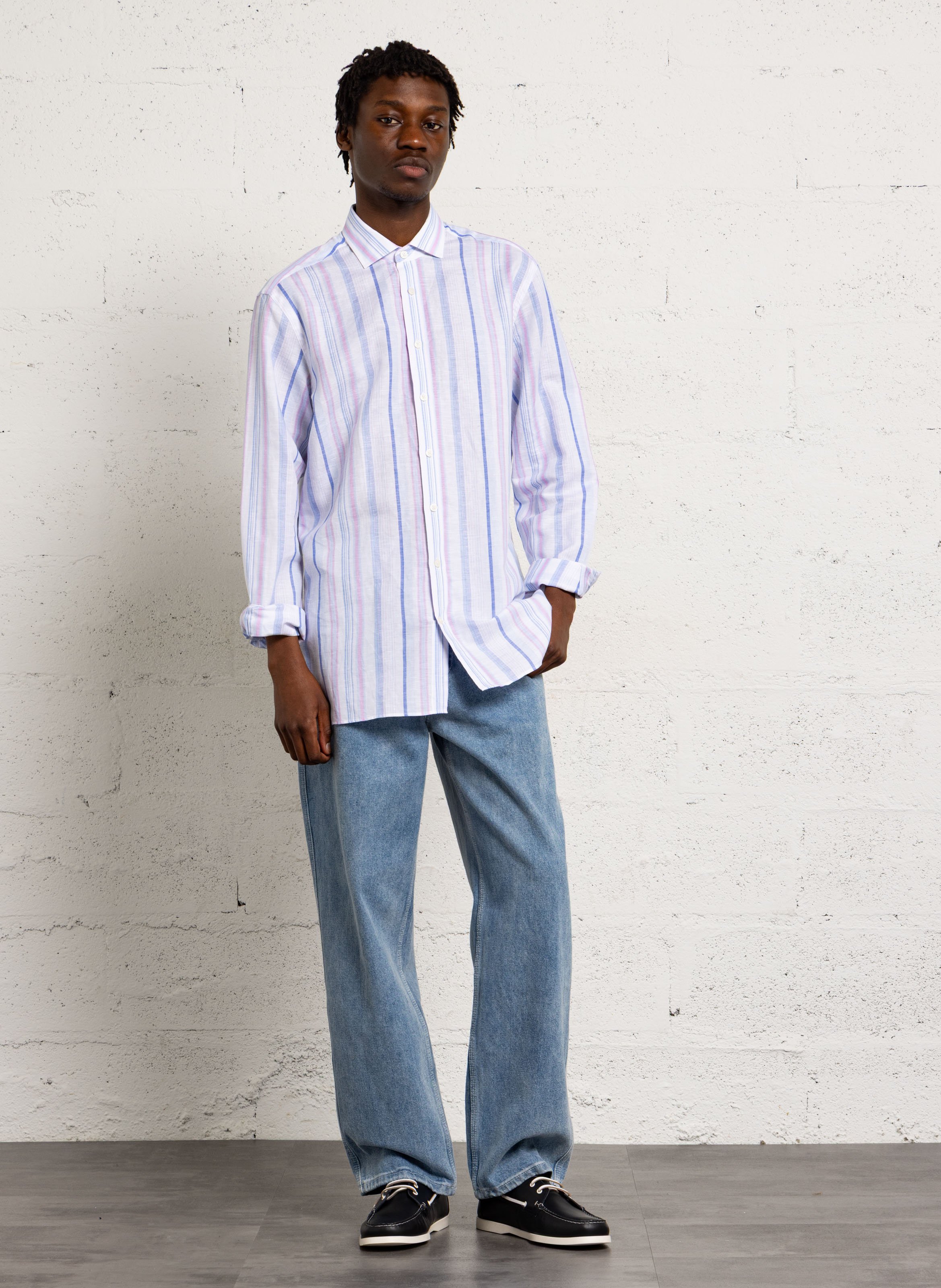 Linen-blend shirt with classic collar HACKETT Blue