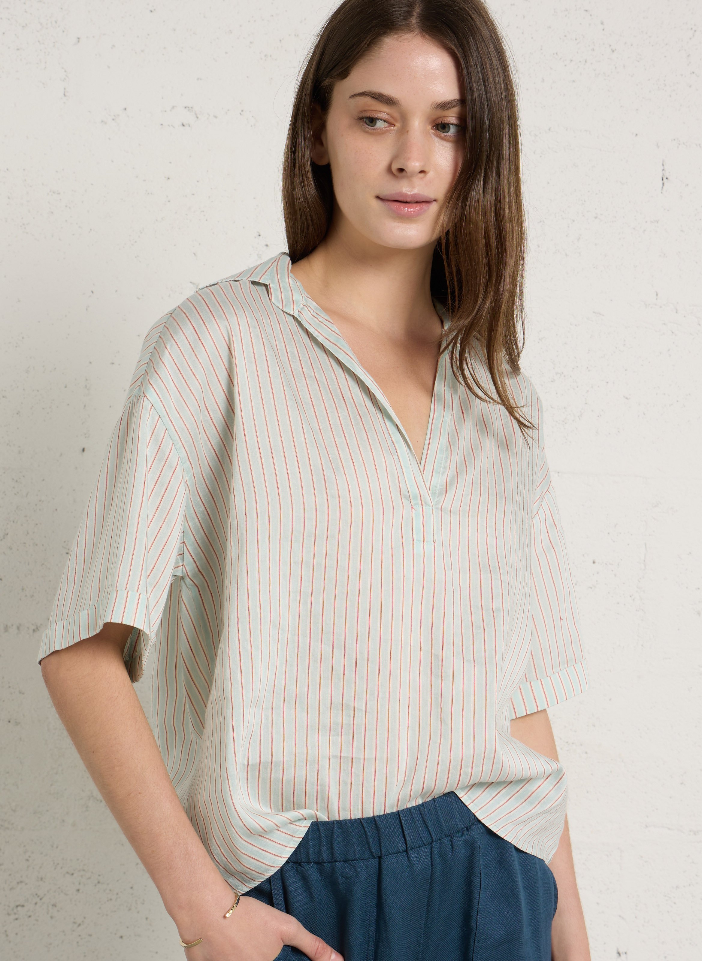 Blouse col classique en lin mélangé DIEGA Multicolore