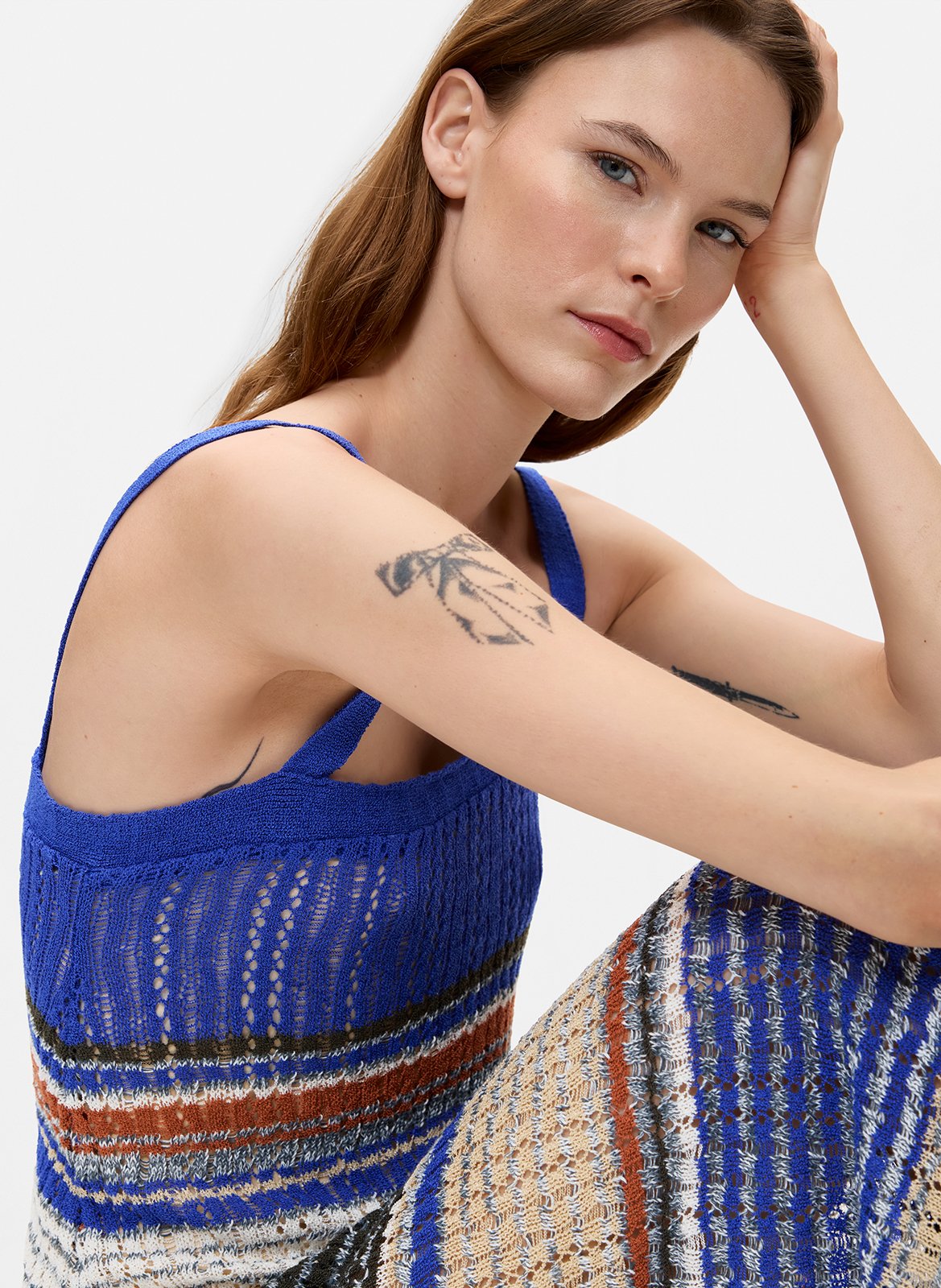 Long striped flared dress DESIGUAL Blue