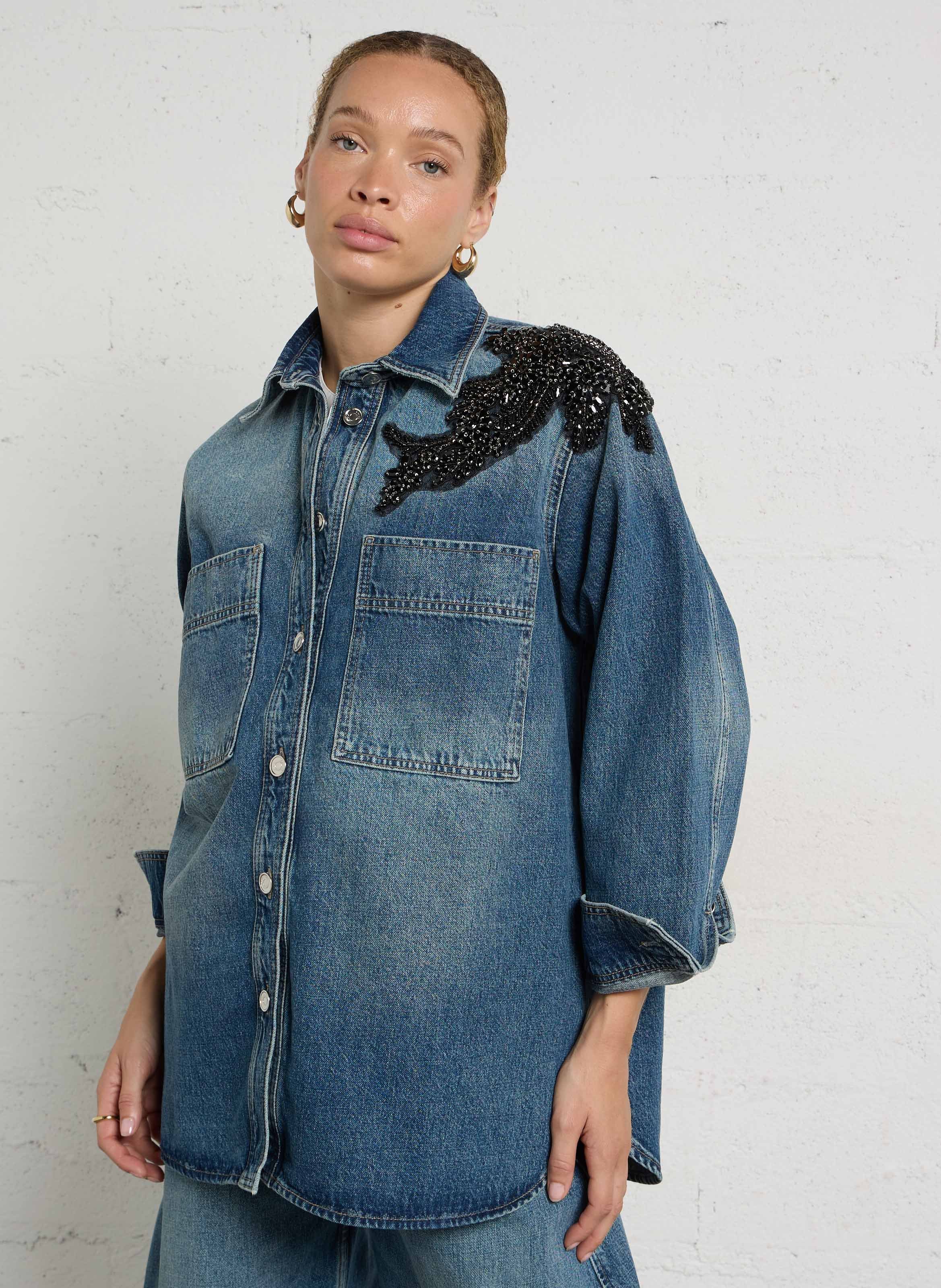 Oversize Denimjacke aus Baumwolle LIU JO Blau