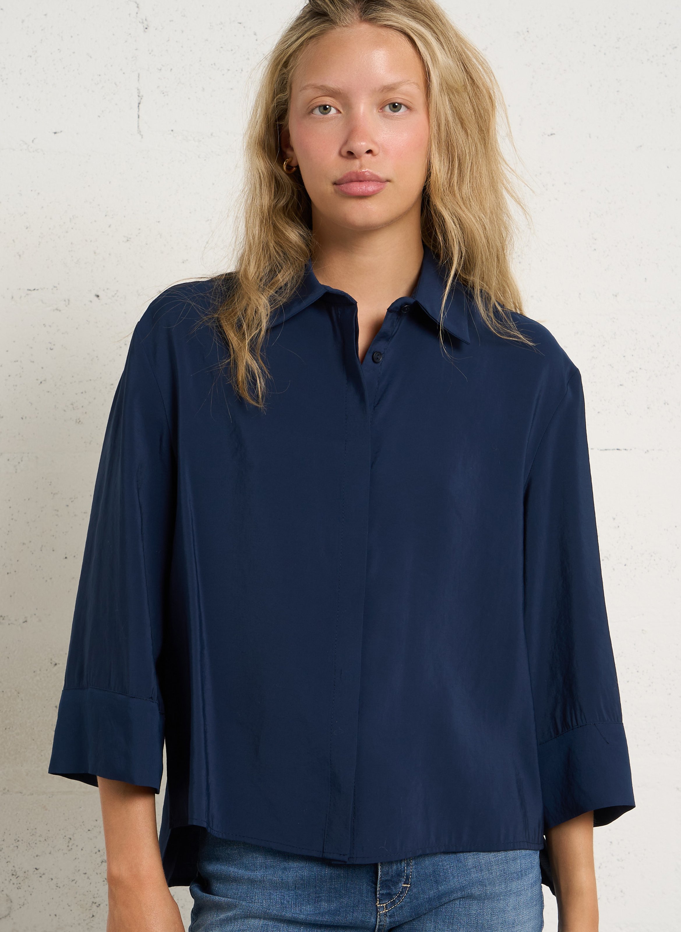 Classic-collar shirt PLEASE Blue