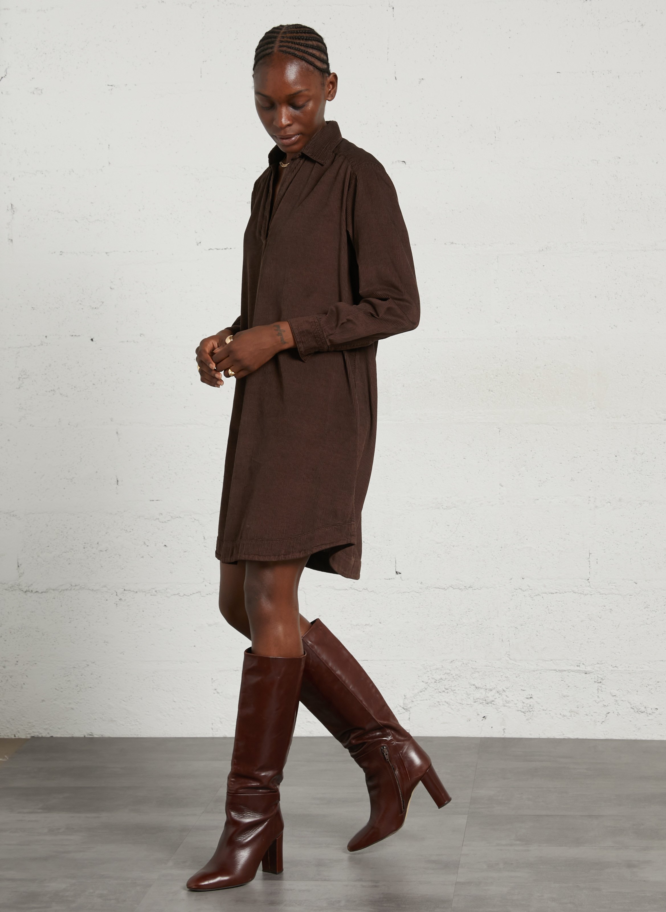 Geripptes Samt-Kleid aus Baumwollmischung HARTFORD Braun