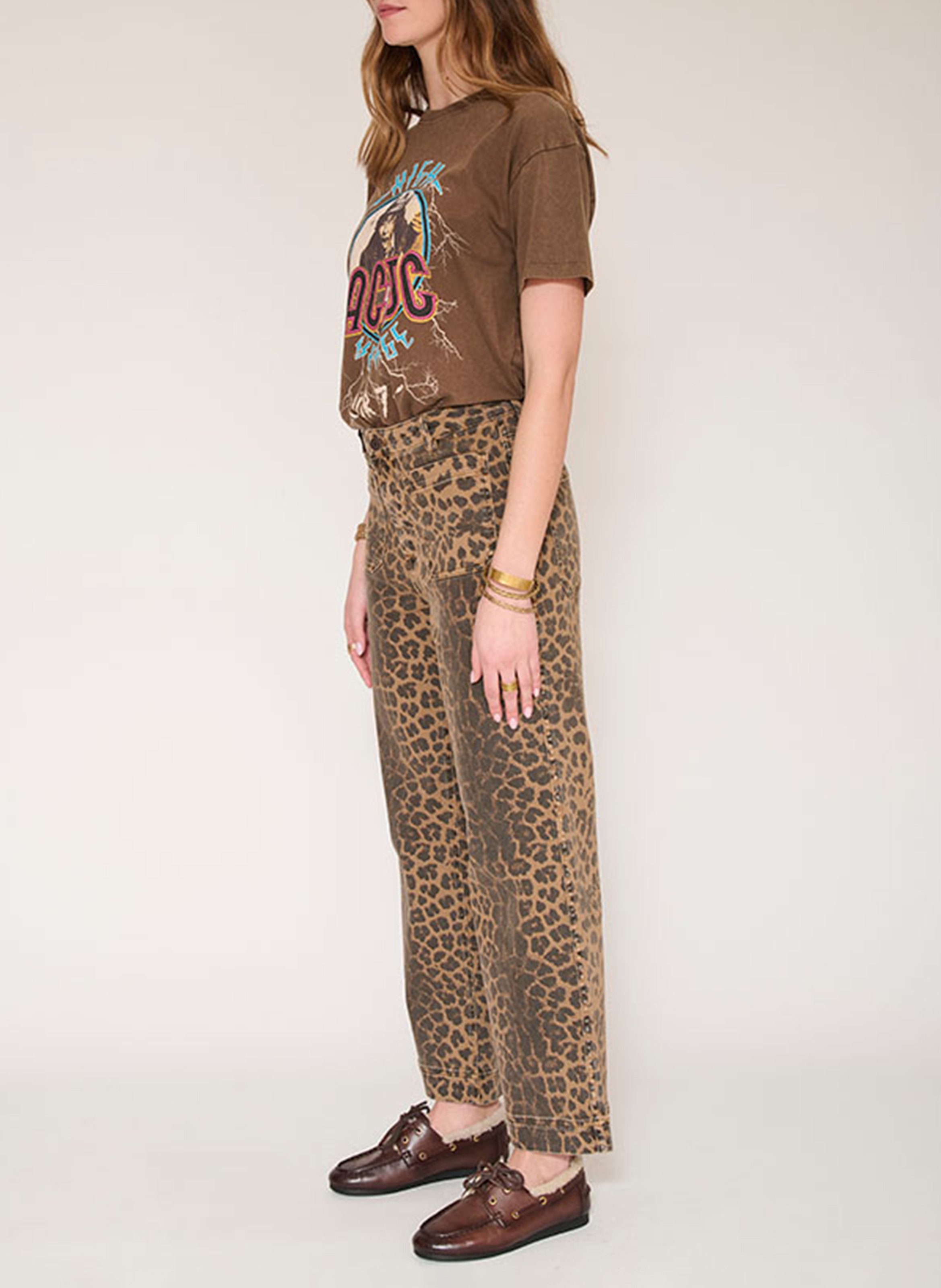 Straight animal print pants in blended cotton. MKT Brown