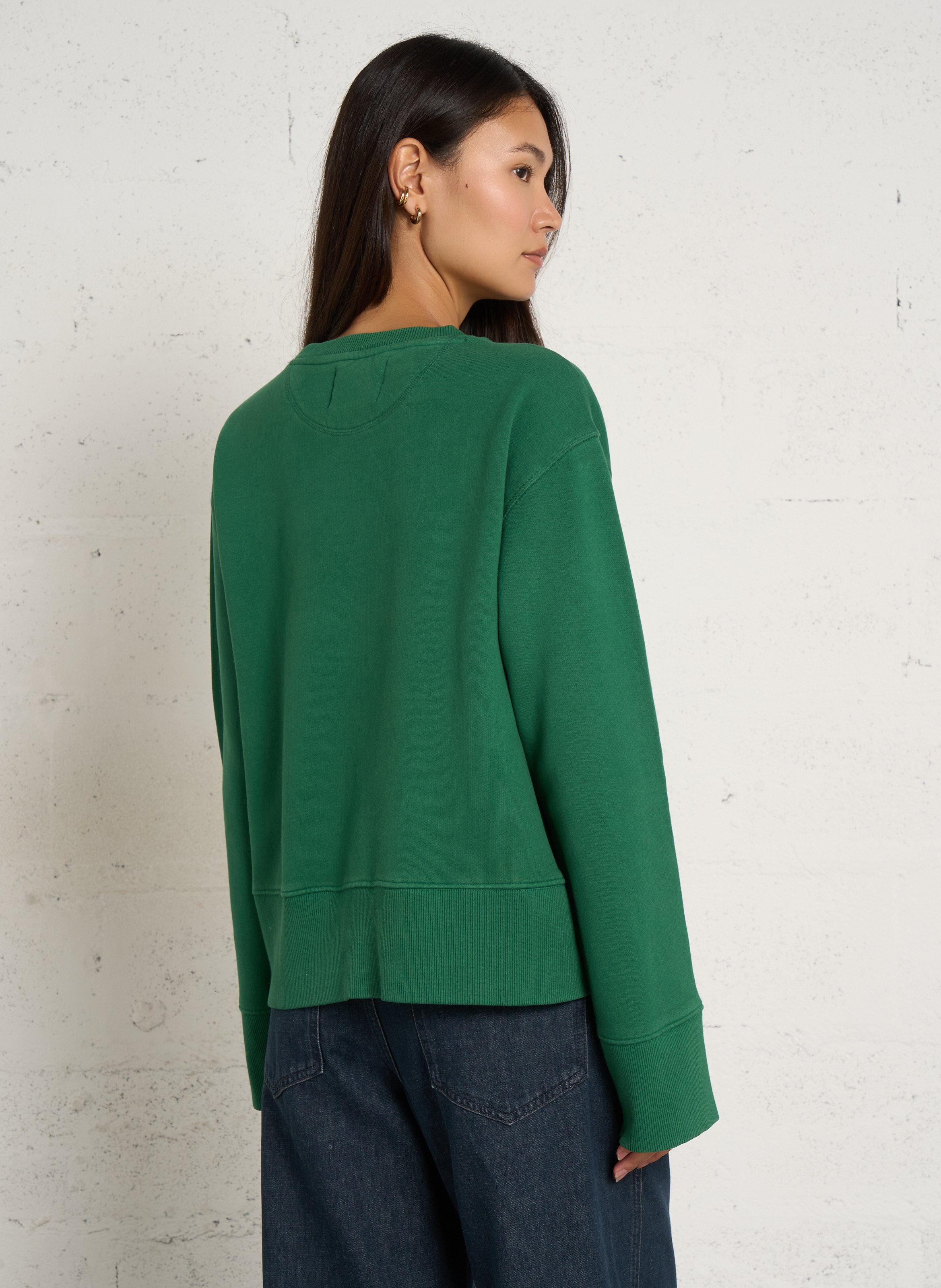 Sweat droit col rond imprimé en coton mélangé LEON & HARPER Vert