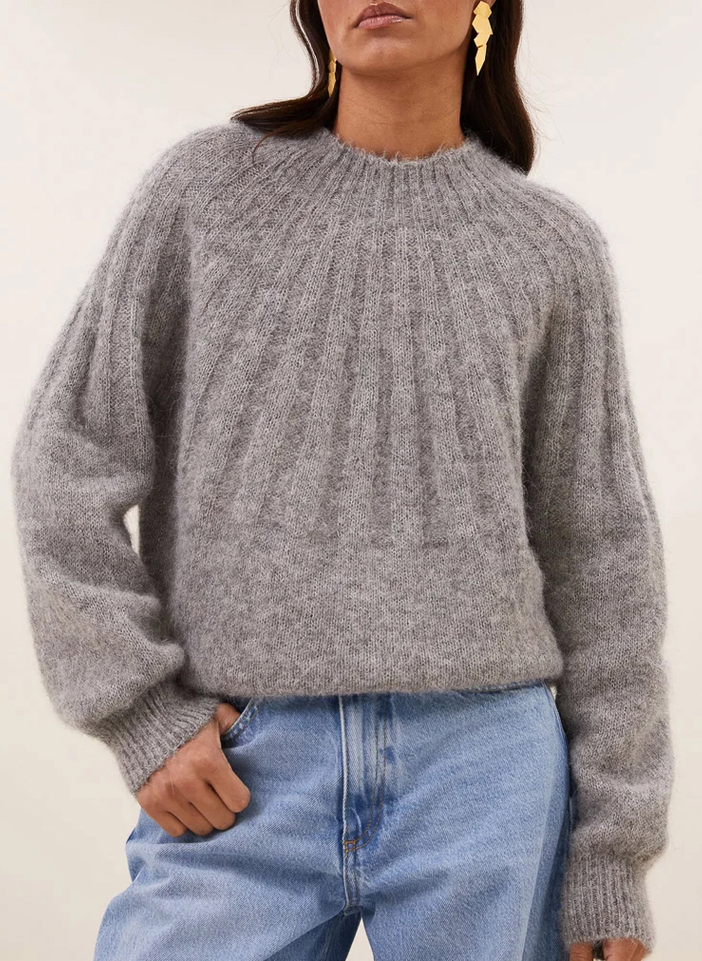 Pull oversize en laine mélangée BY BAR Gris