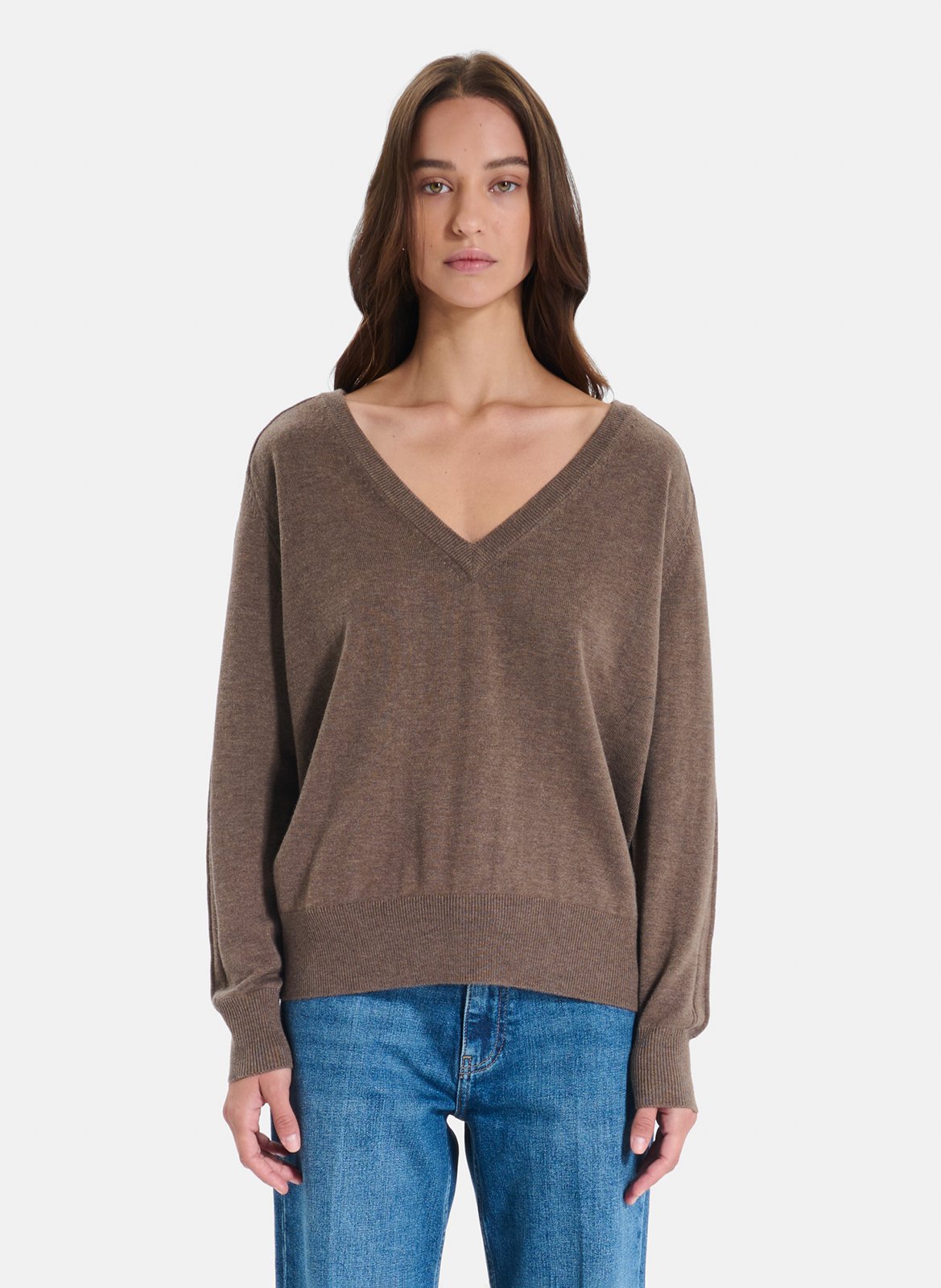Straight V-neck sweater ZAPA Brown