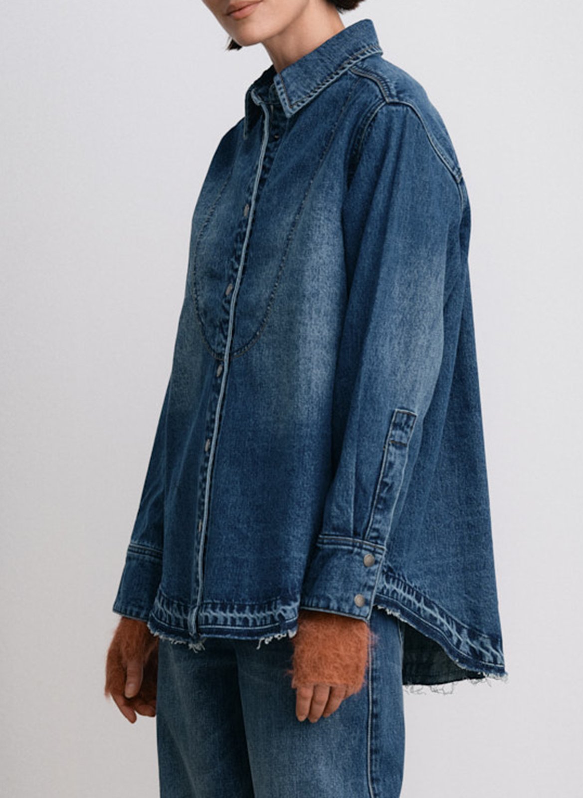 Chemise droite en denim de coton organique RABENS SALONER Bleu