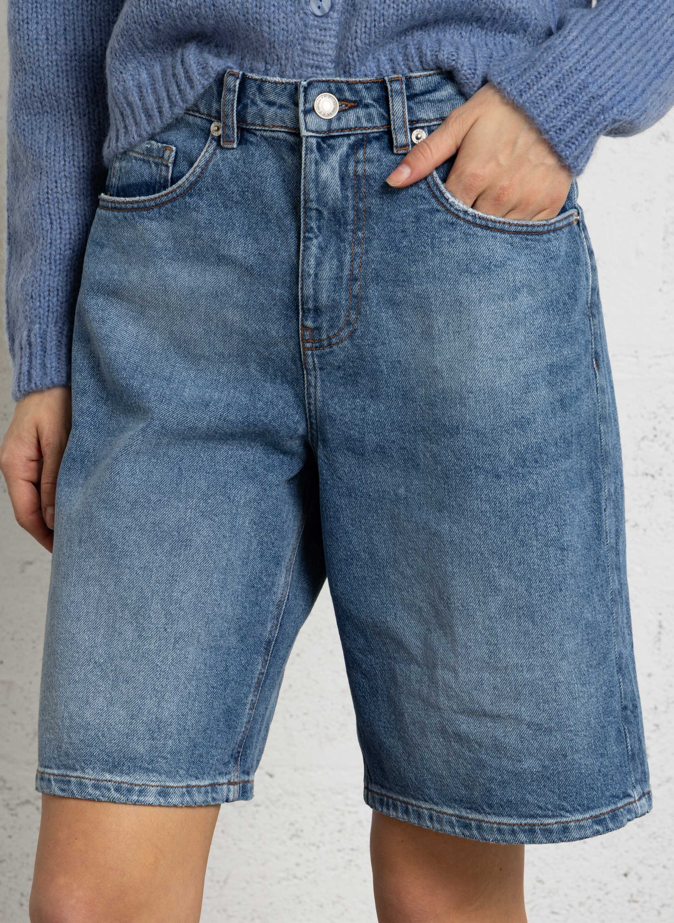 Wide cotton denim Bermuda shorts IKKS Blue
