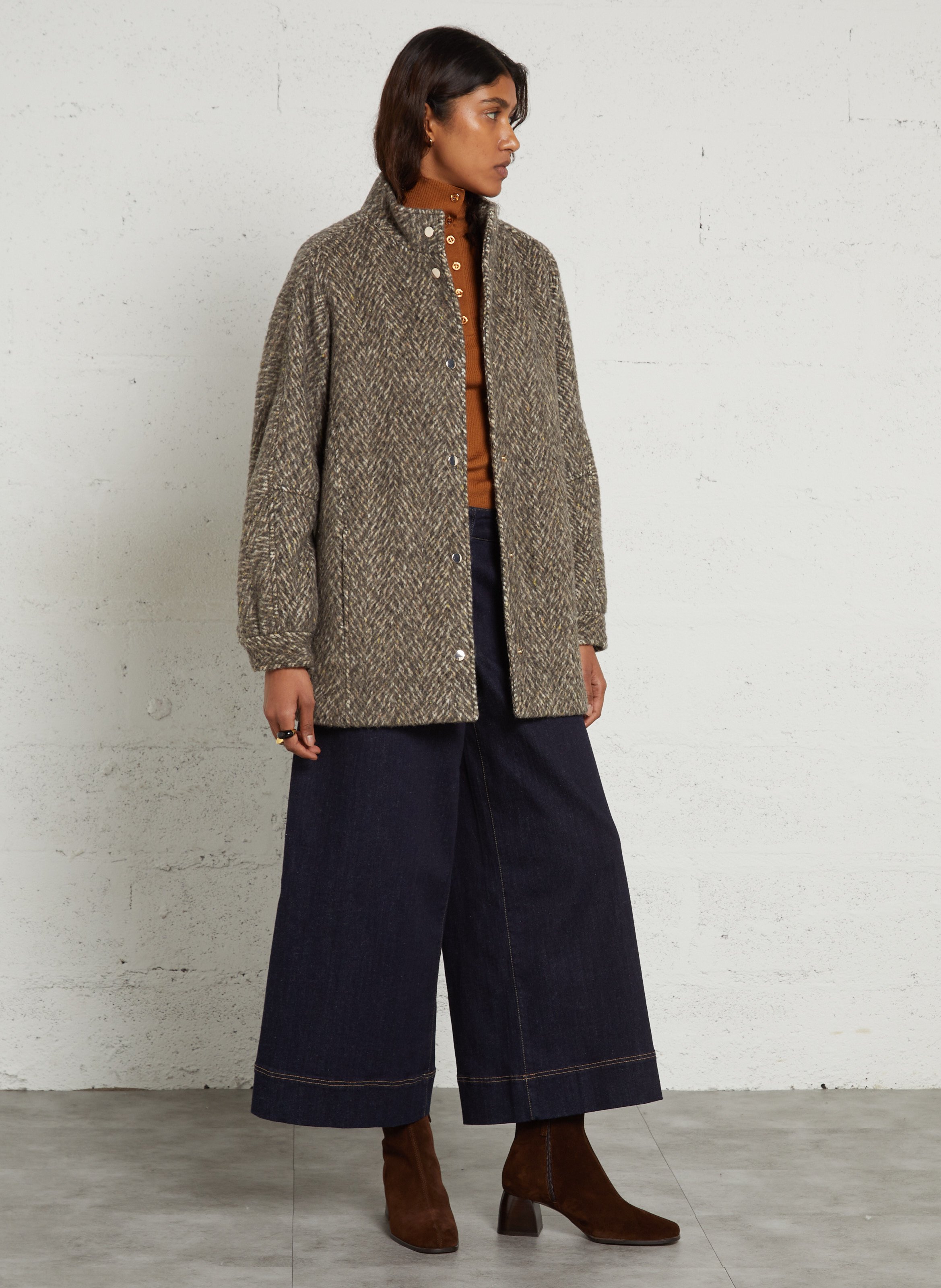 Manteau long droit à col montant  MAISON 123 Marron