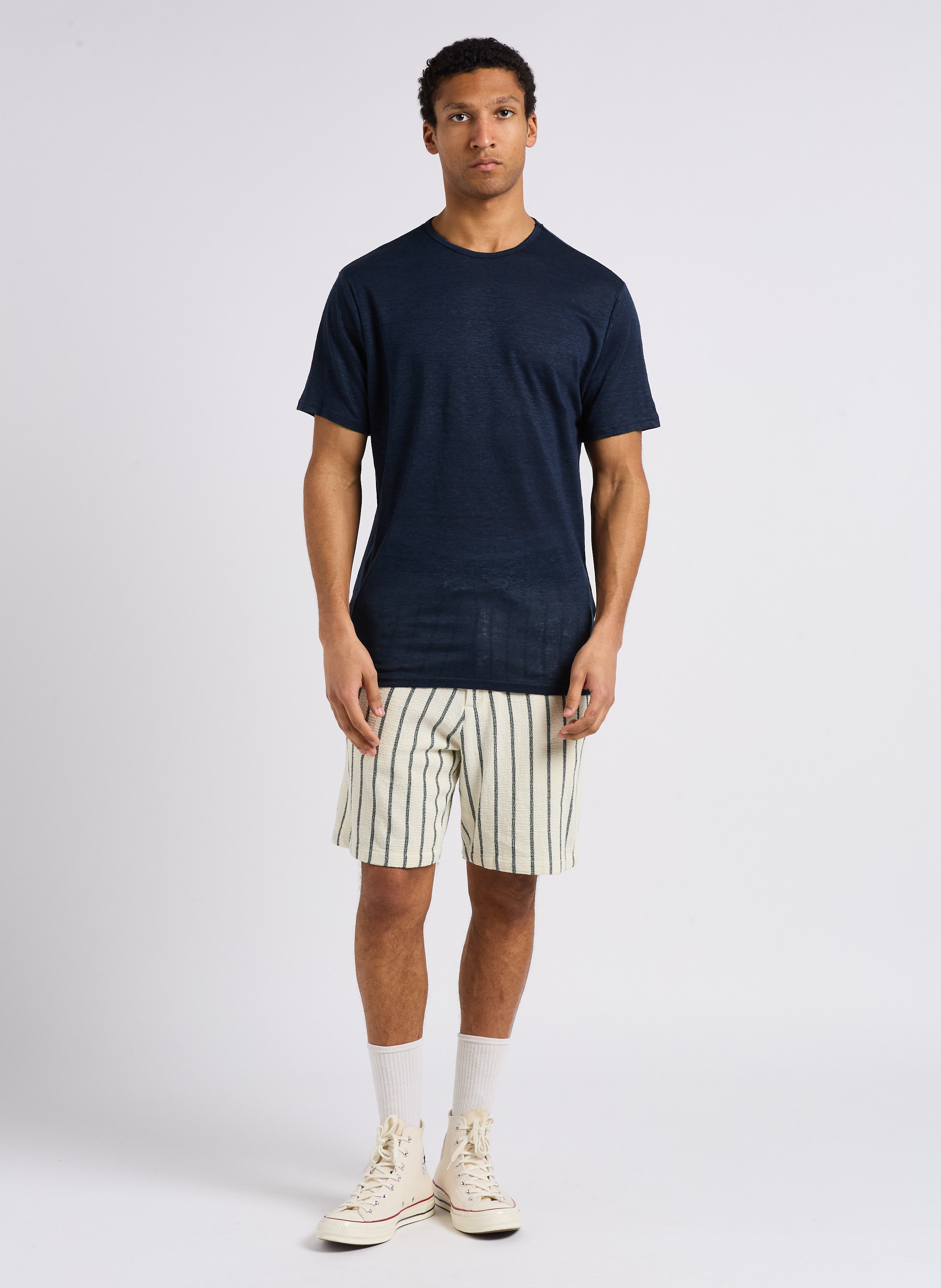 Tee-shirt col rond en lin  Bleu