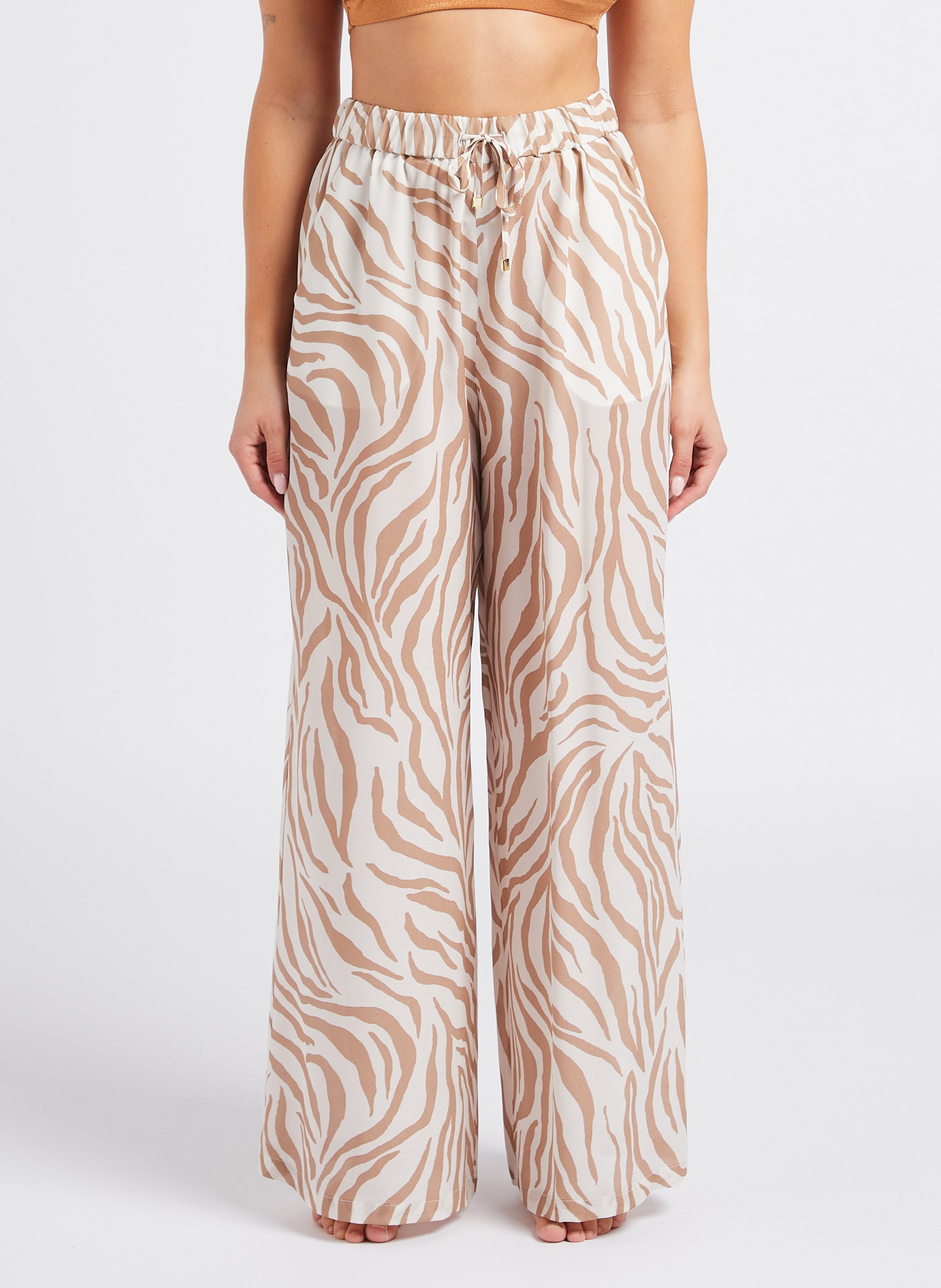 Wide-leg printed silk beach pants MAX MARA LEISURE Beige