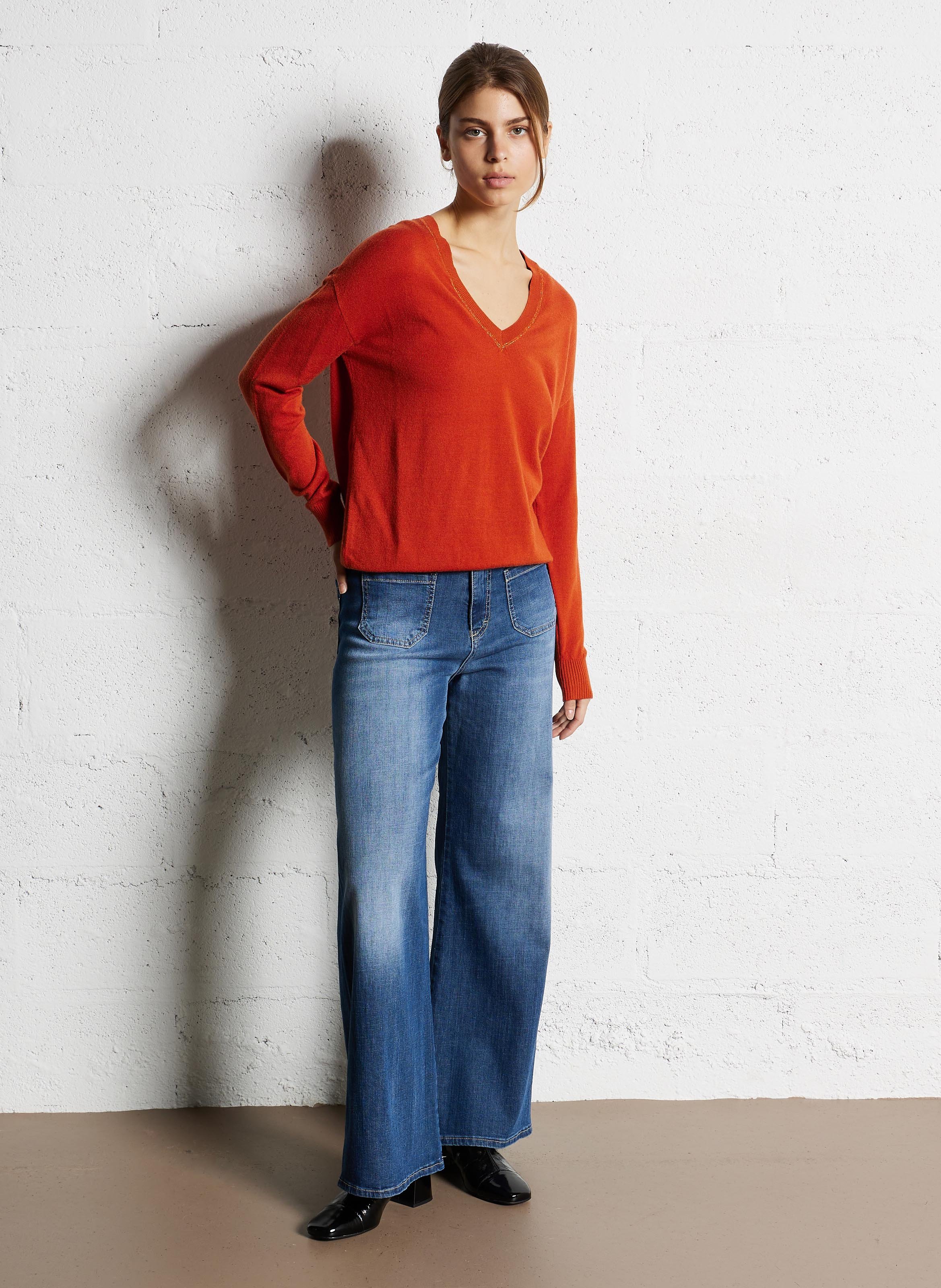 Jean flare en coton mélangé PLEASE Bleu