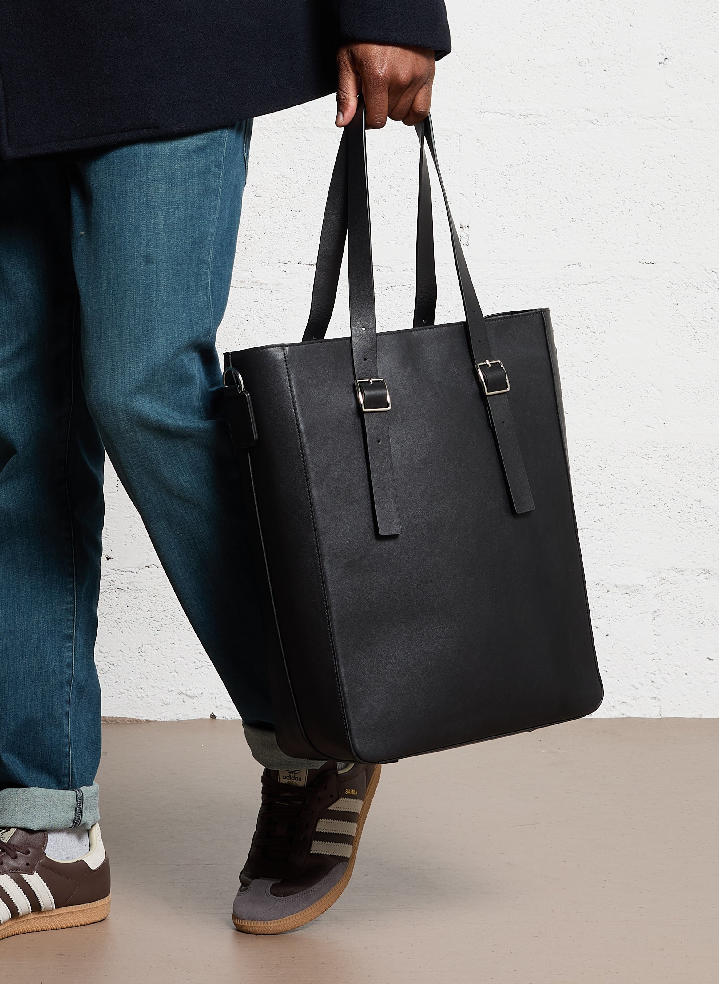 Buideltas van getextureerd leer met veters SAISON 1865 Zwart