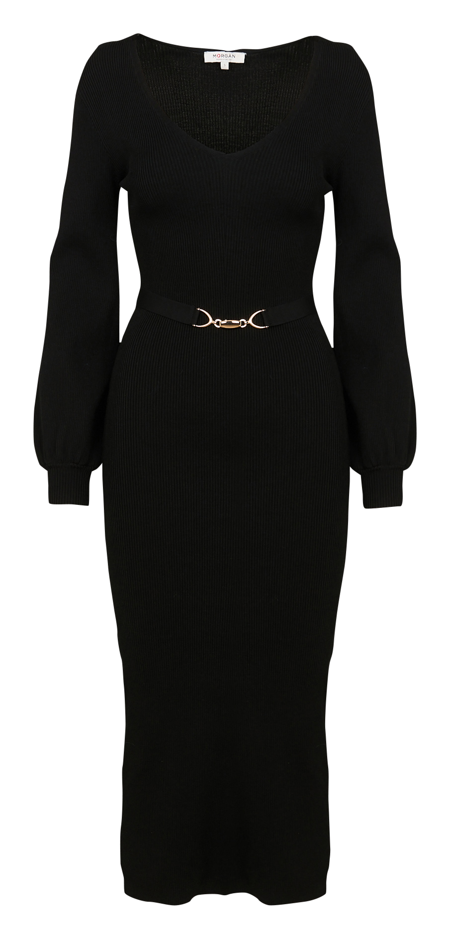 Halflange jurk van ribtricot MORGAN Zwart