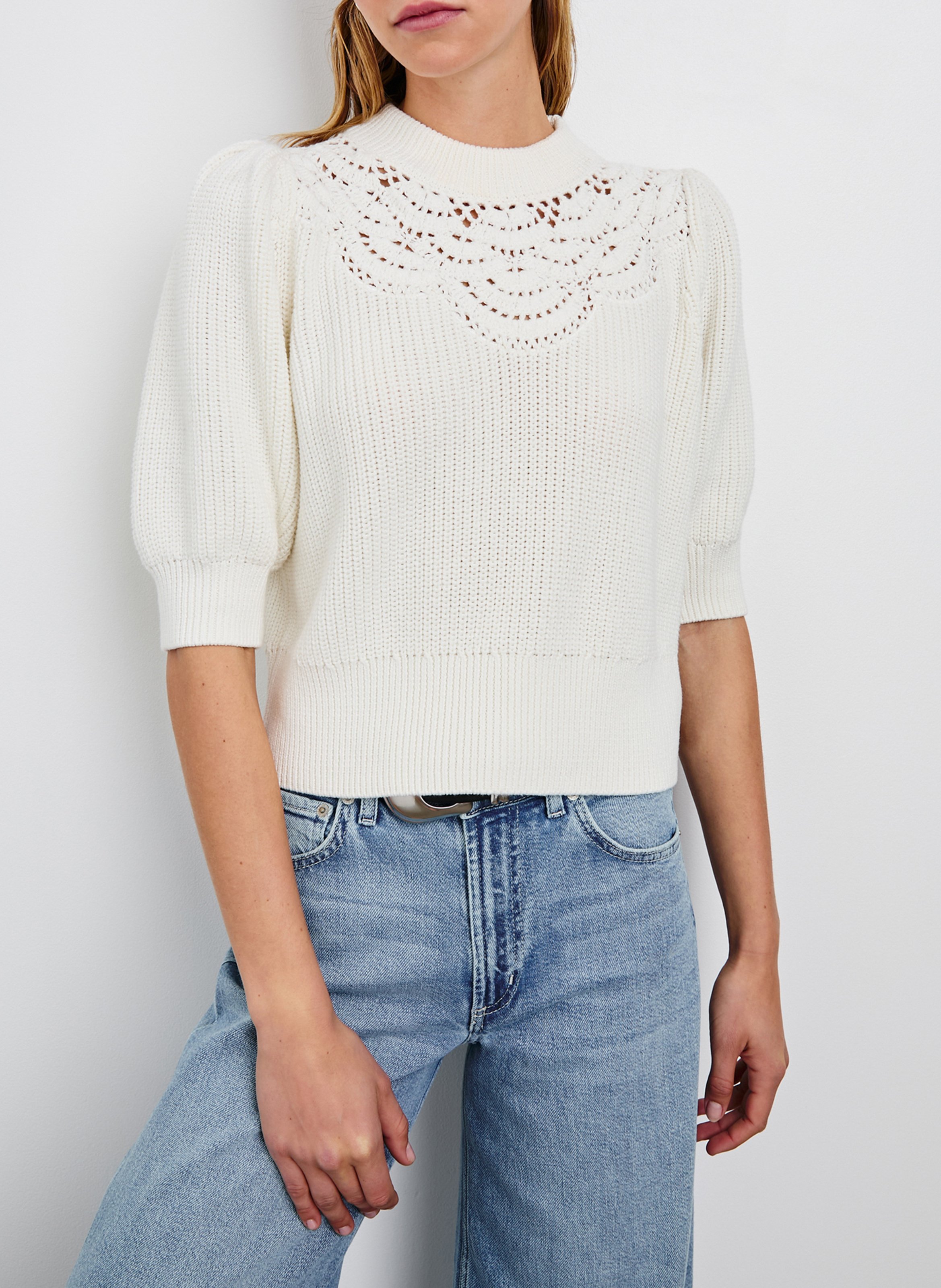 Pull col rond en coton RAILS Blanc