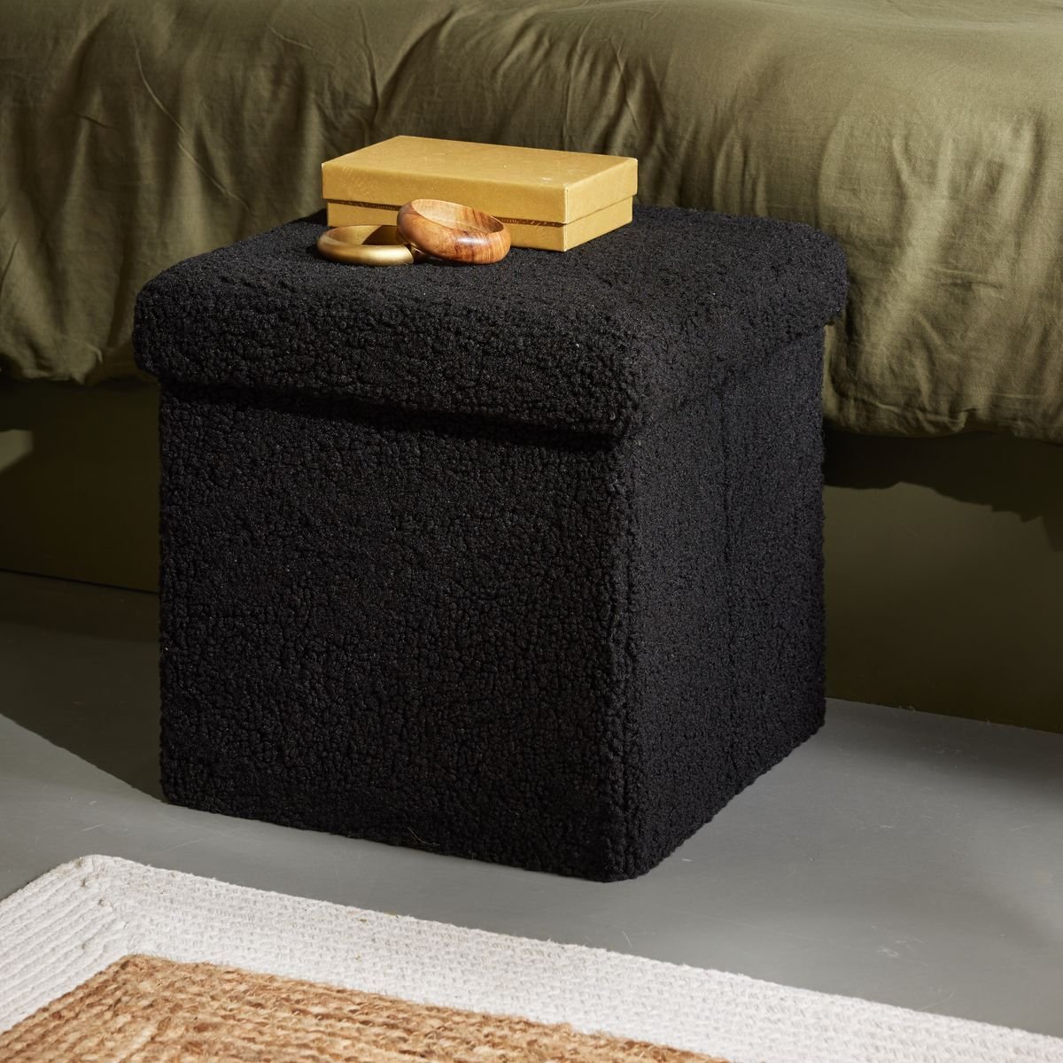 Square storage ottoman FACTORY Black