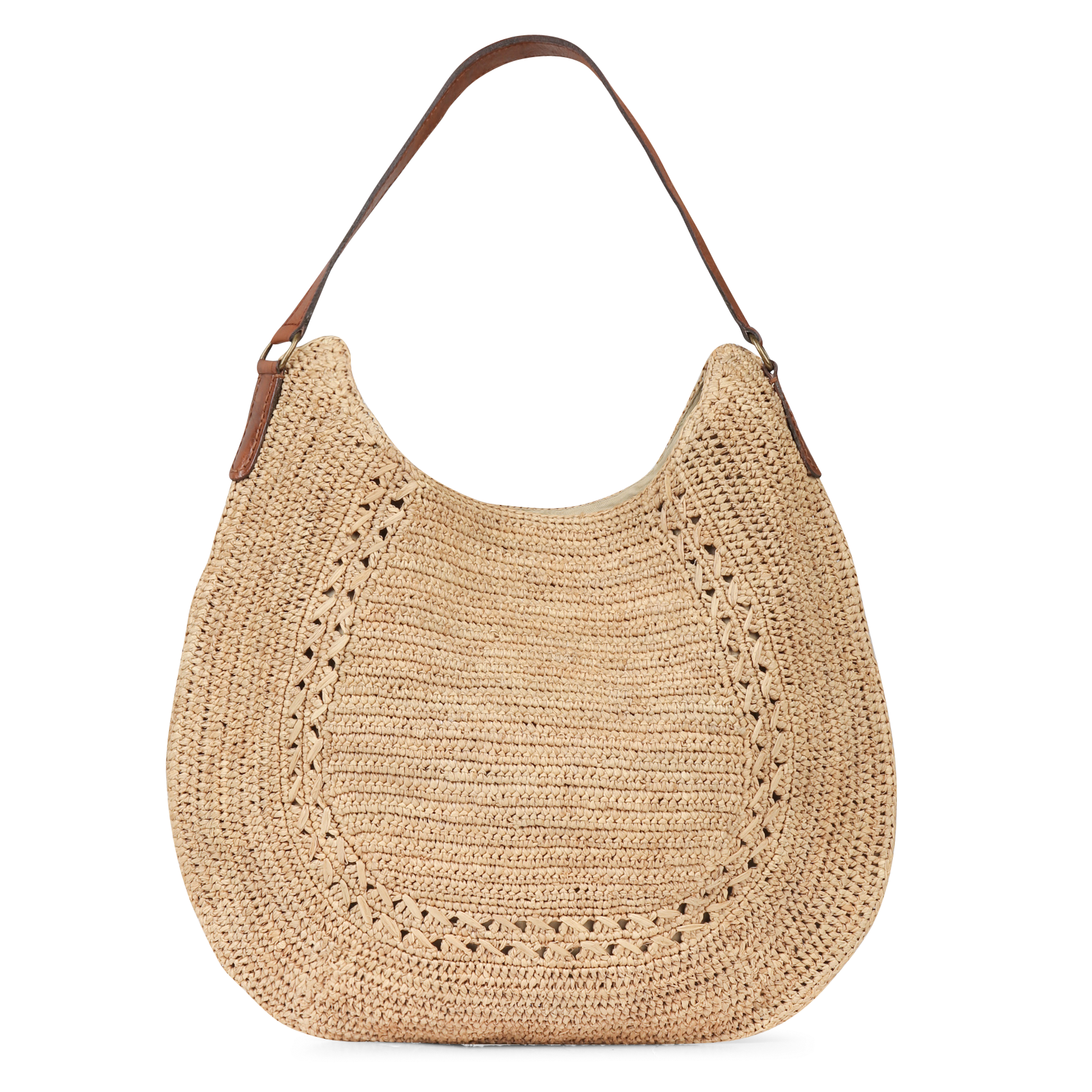 Schultertasche aus Bast Beige