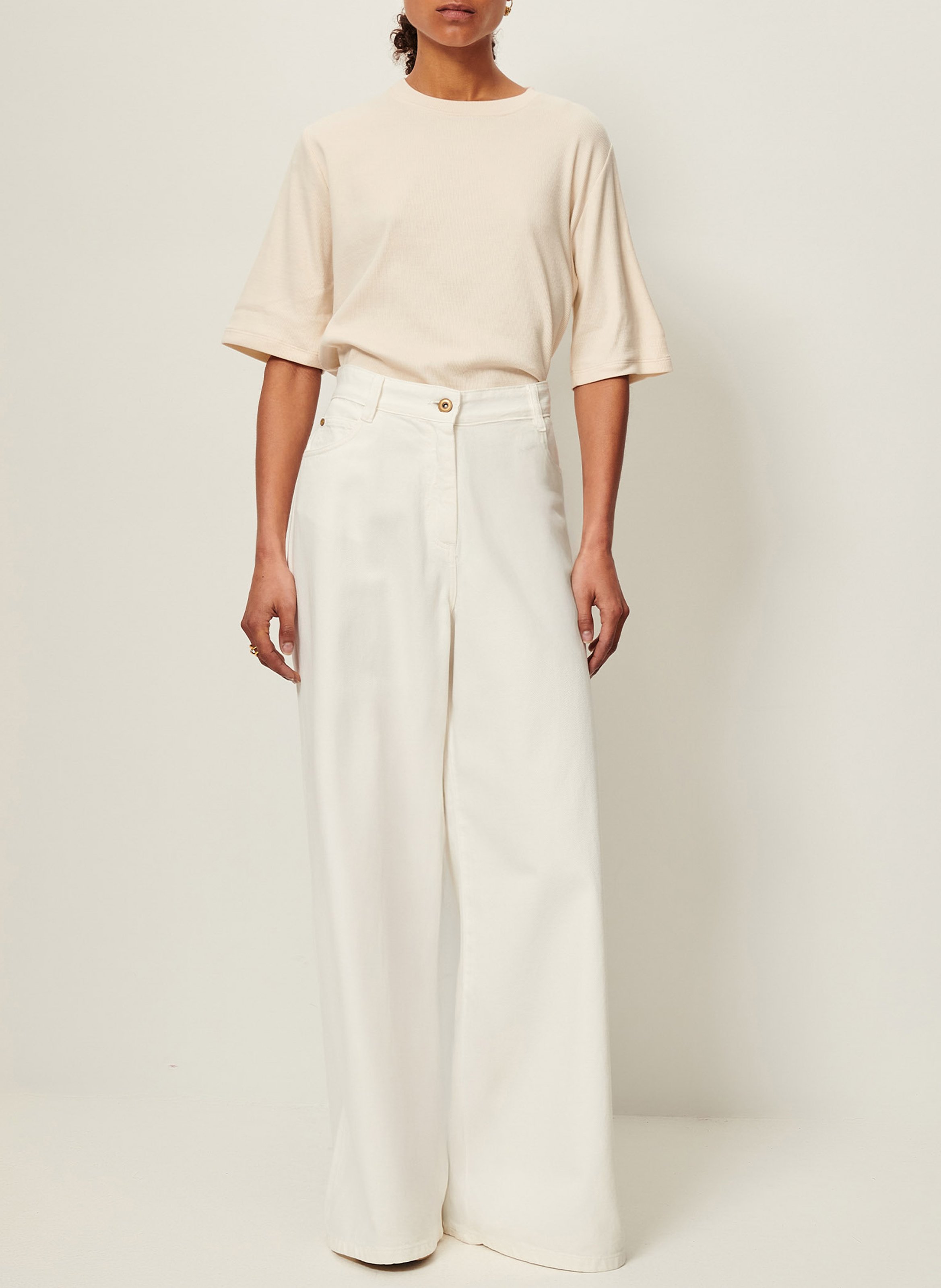 Tee-shirt col rond en jersey côtelé SESSUN Beige