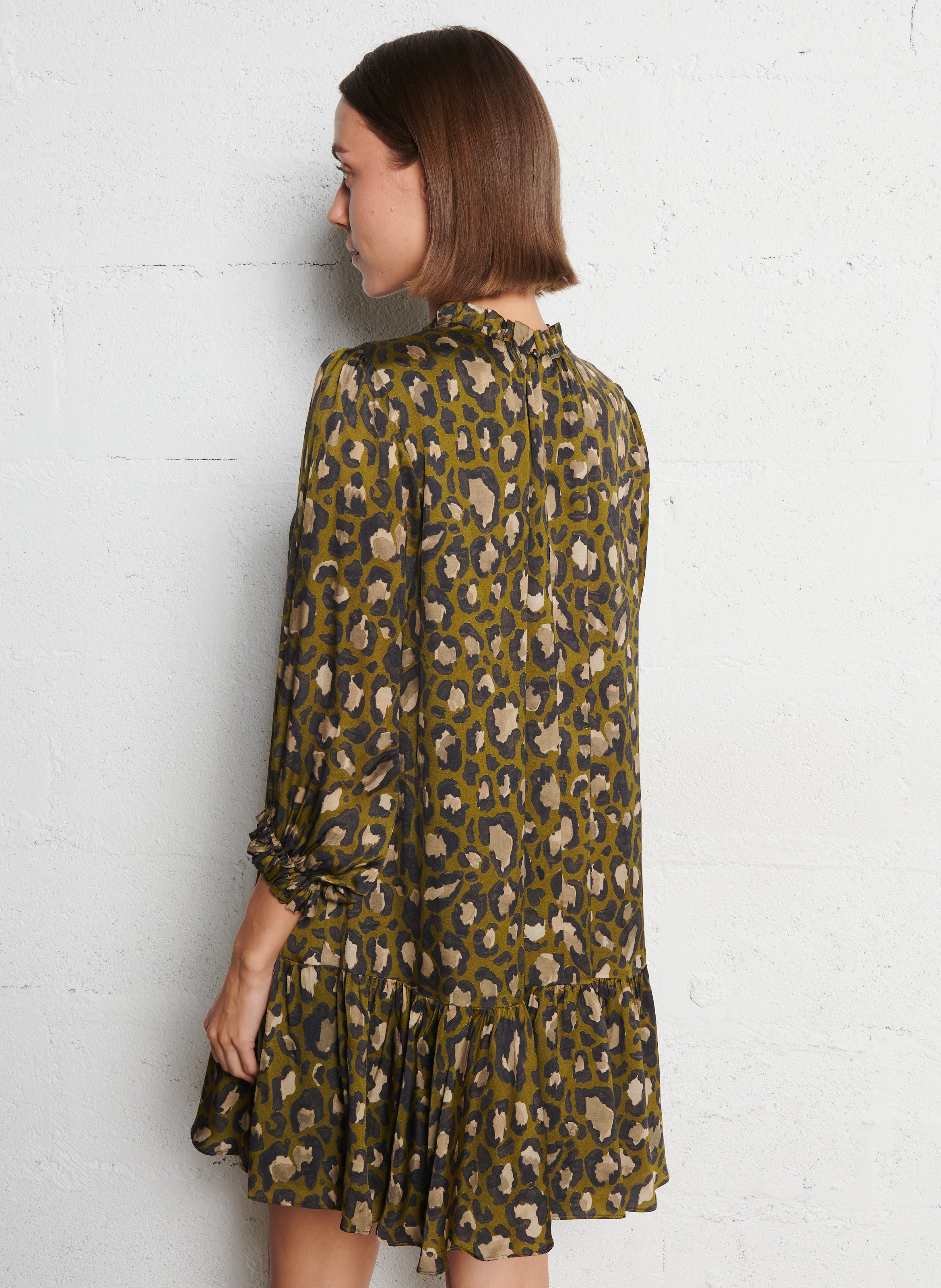 Leopard print loose short dress IKKS Khaki