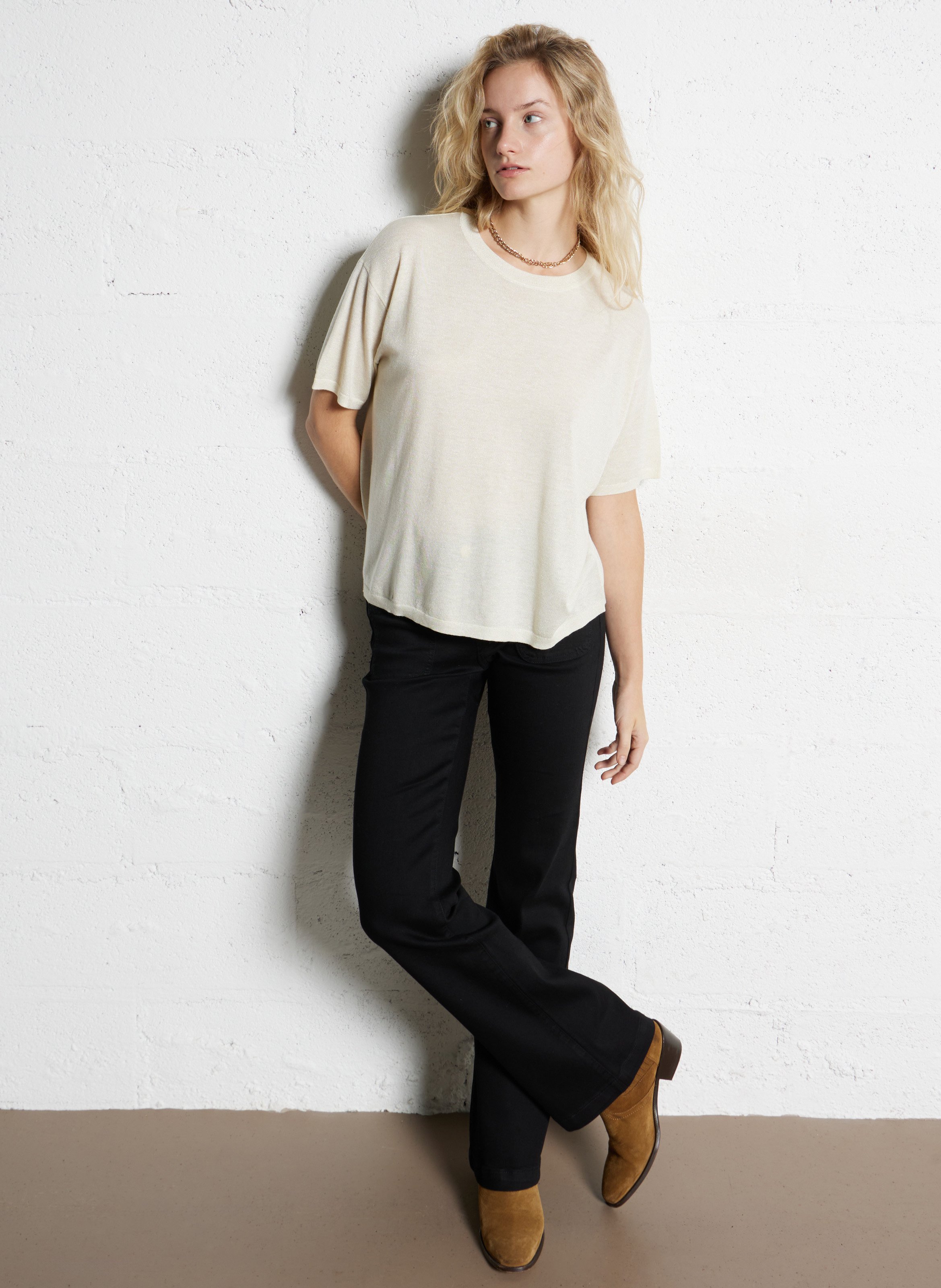 Top col rond pailleté MAISON 123 Beige