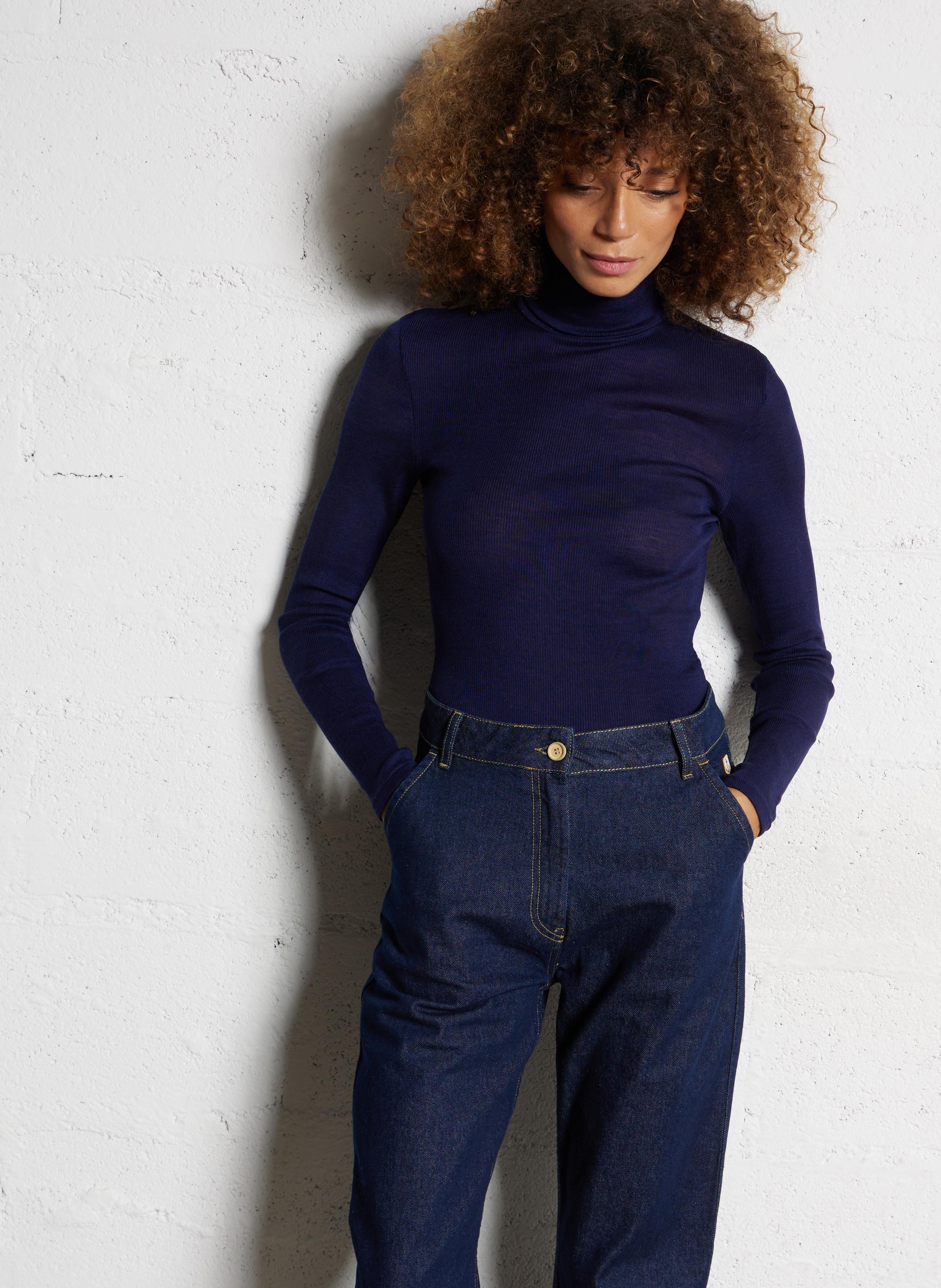 Aansluitende coltrui van wol en zijde ARMOR LUX Blauw