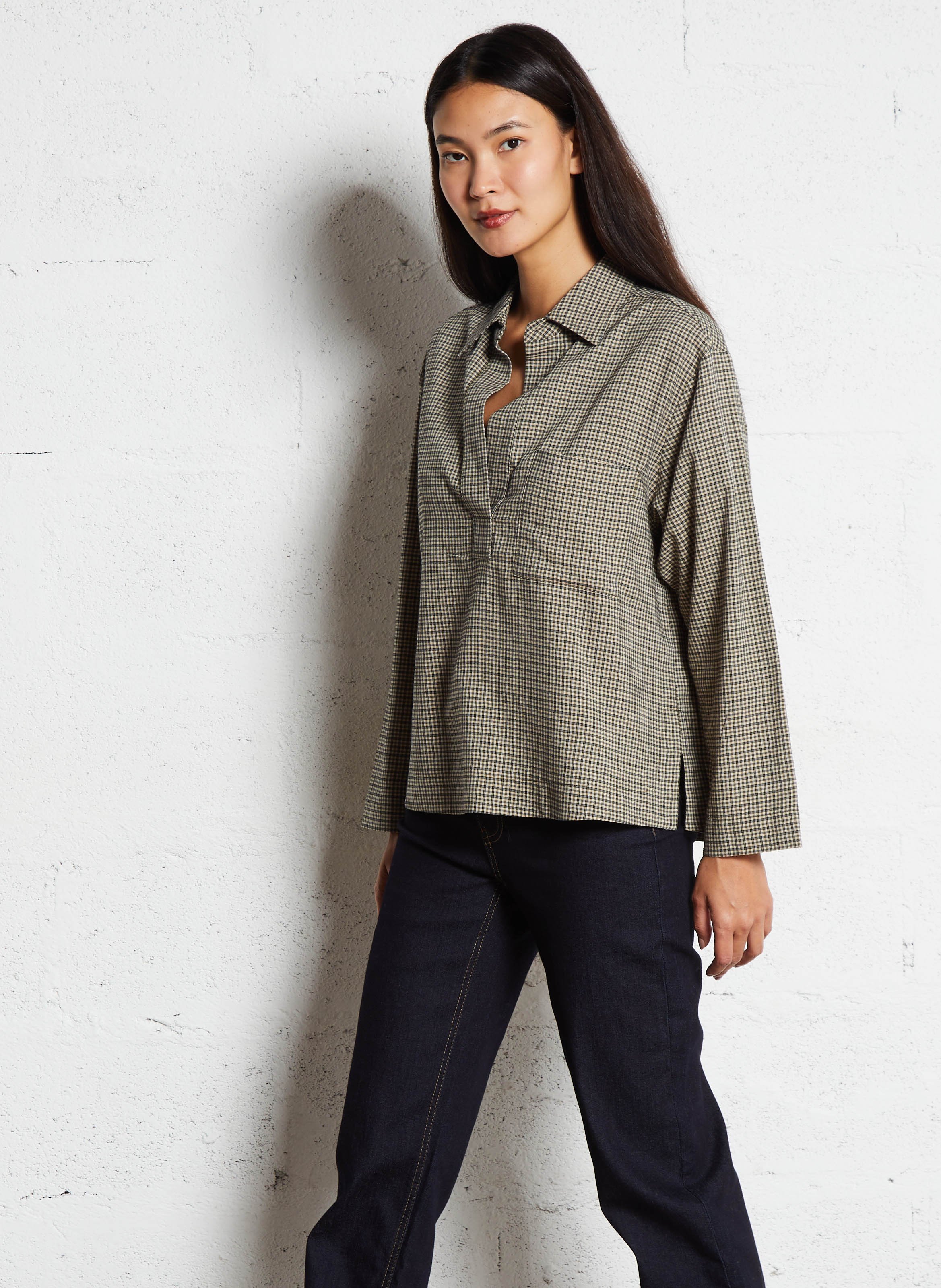 Top ample manches longues à carreaux SACRECOEUR Vert