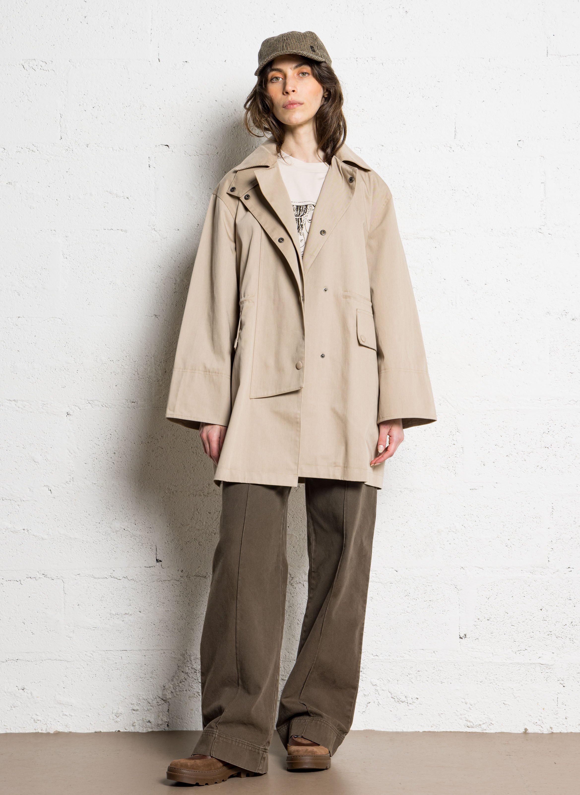 Loose-fit printed cotton T-shirt with round neck RUE DE TOKYO Beige