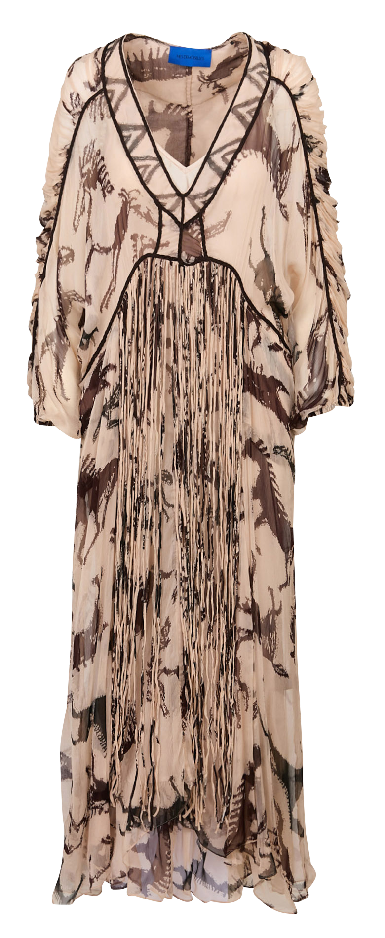 Robe longue col V imprimé MES DEMOISELLES Beige