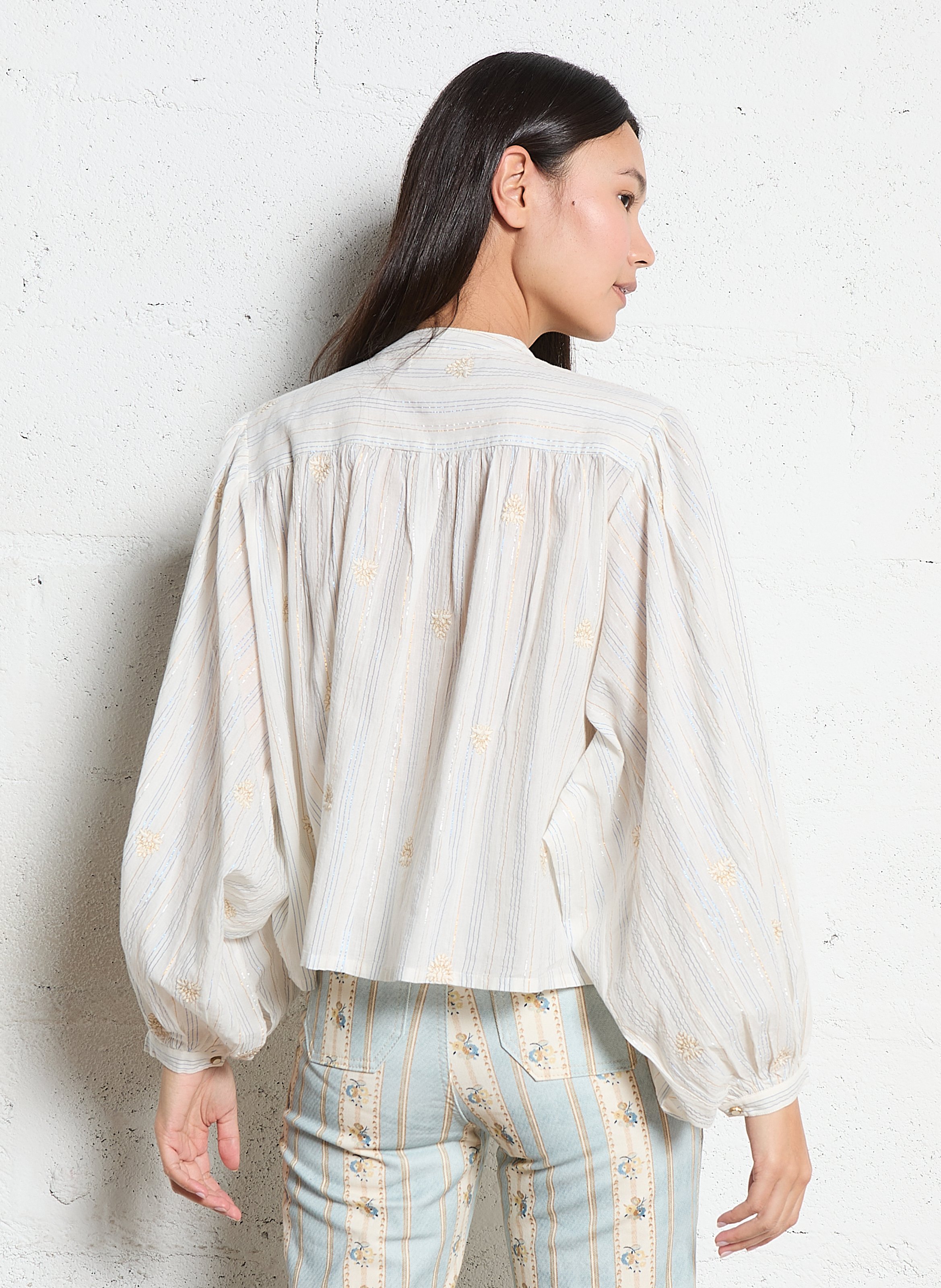 Bluse aus Baumwoll-Mix mit V-Ausschnitt MAISON HOTEL Weiss