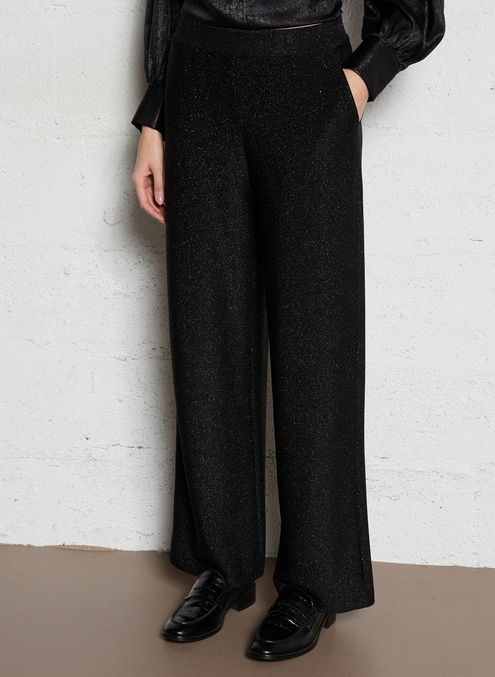 Elasticated wide leg pants with sequins MAISON 123 Black