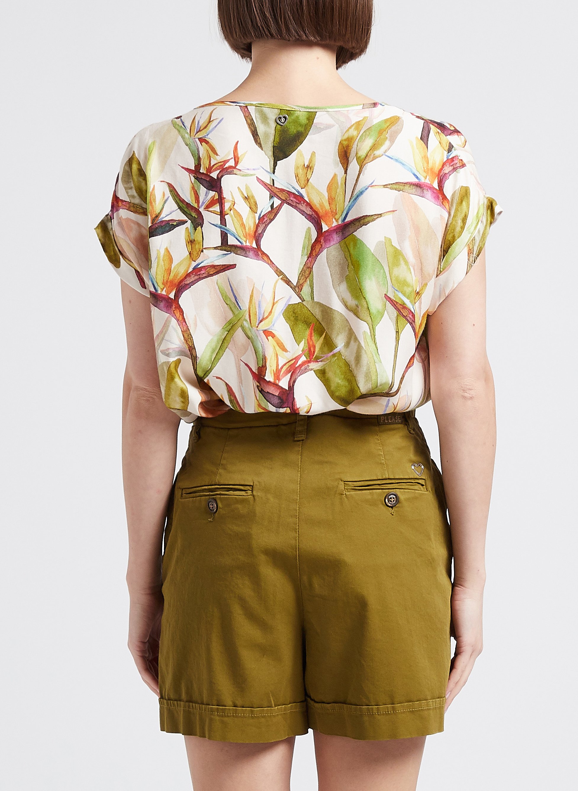 Tee-shirt col V imprimé  PLEASE Multicolore