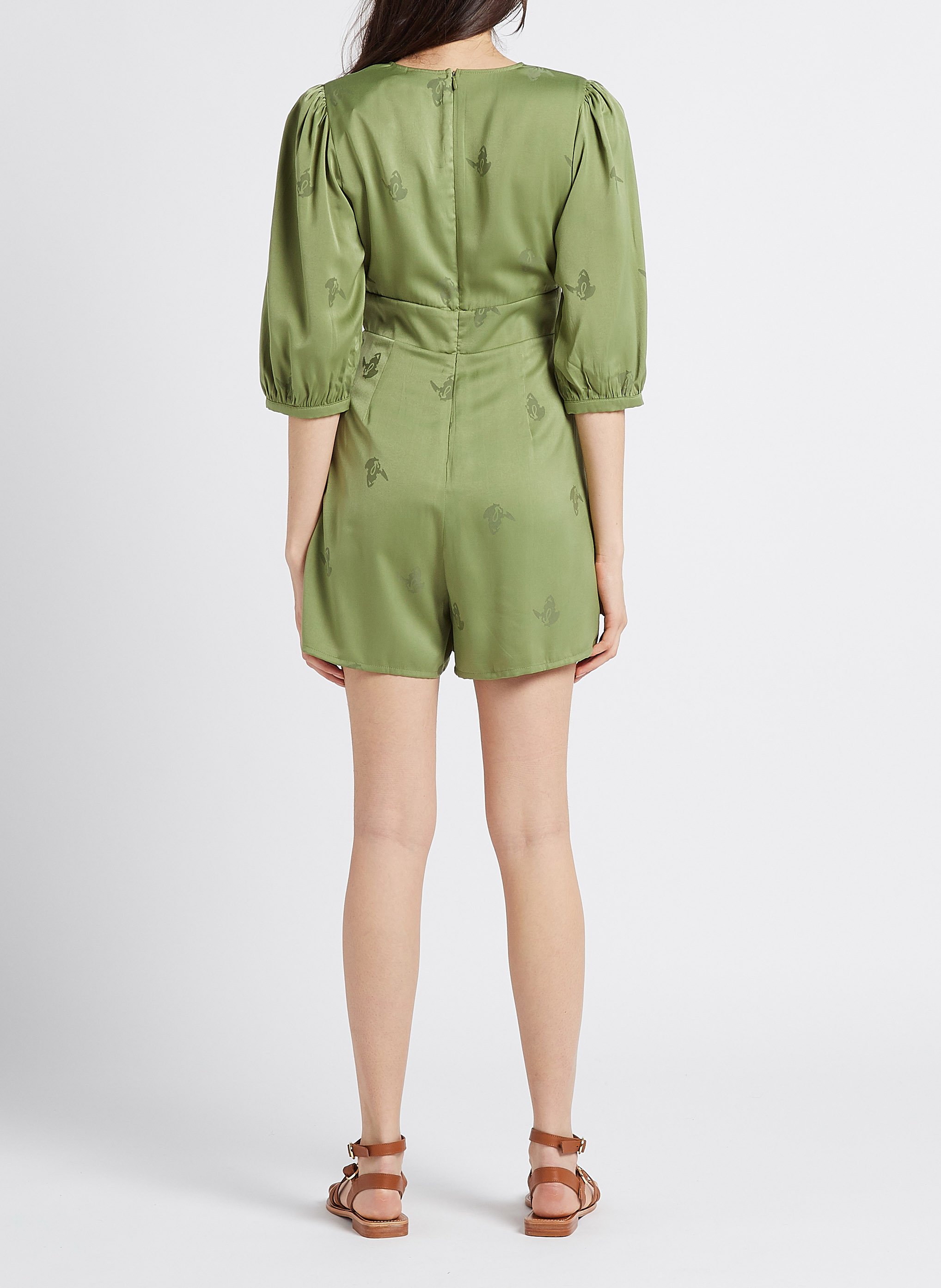 V-neck playsuit with floral patterns VILA Green