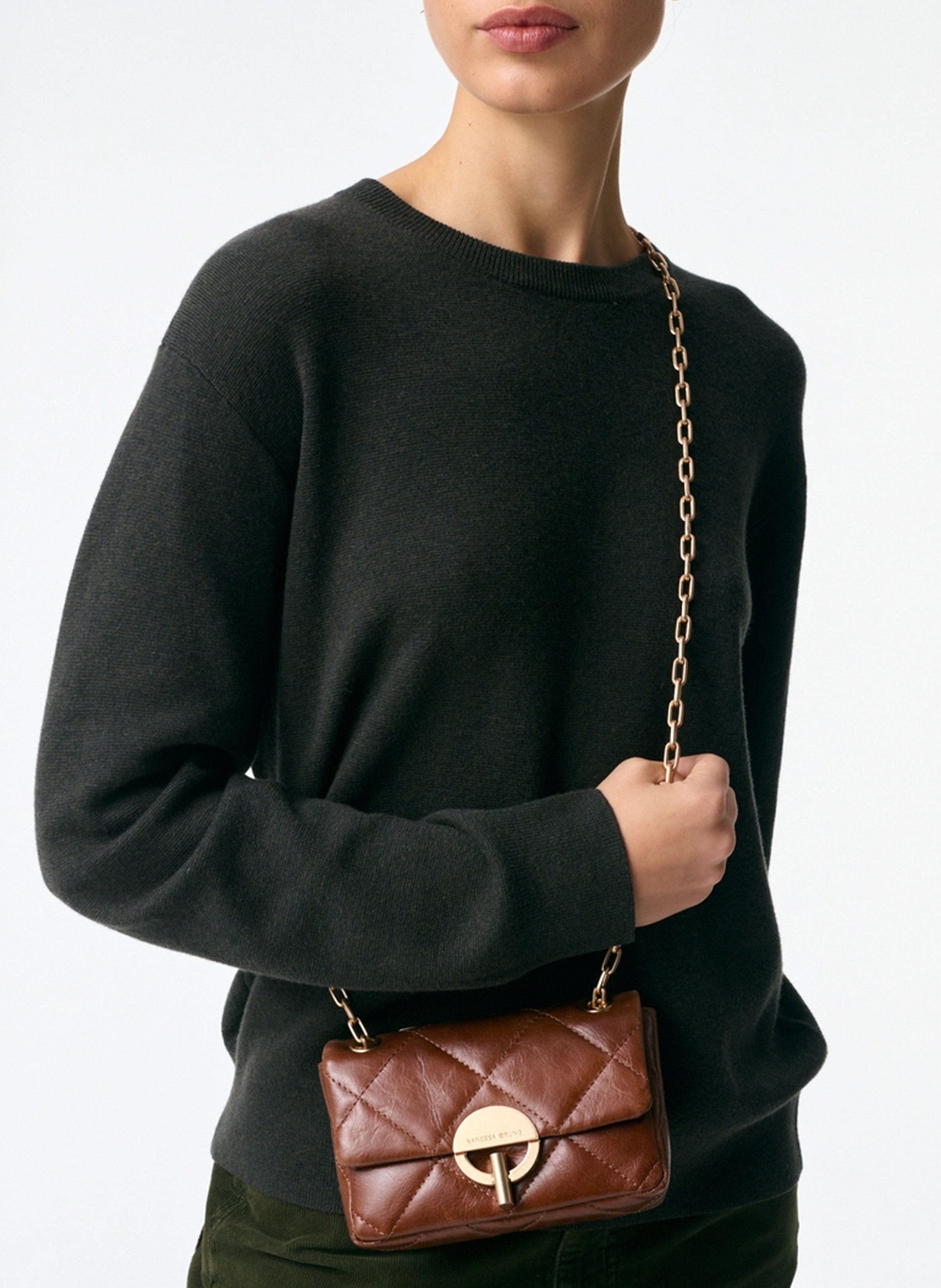 Gewatteerde, leren schoudertas Bruin