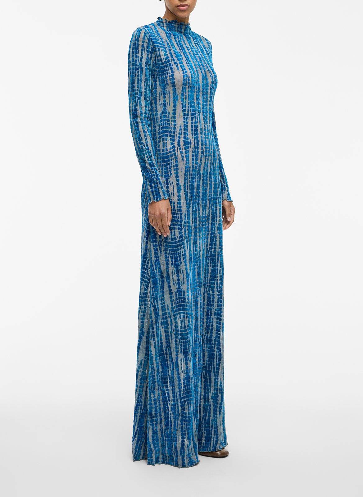 Lange jurk met hoge kraag en print ROUGE EDIT Blauw