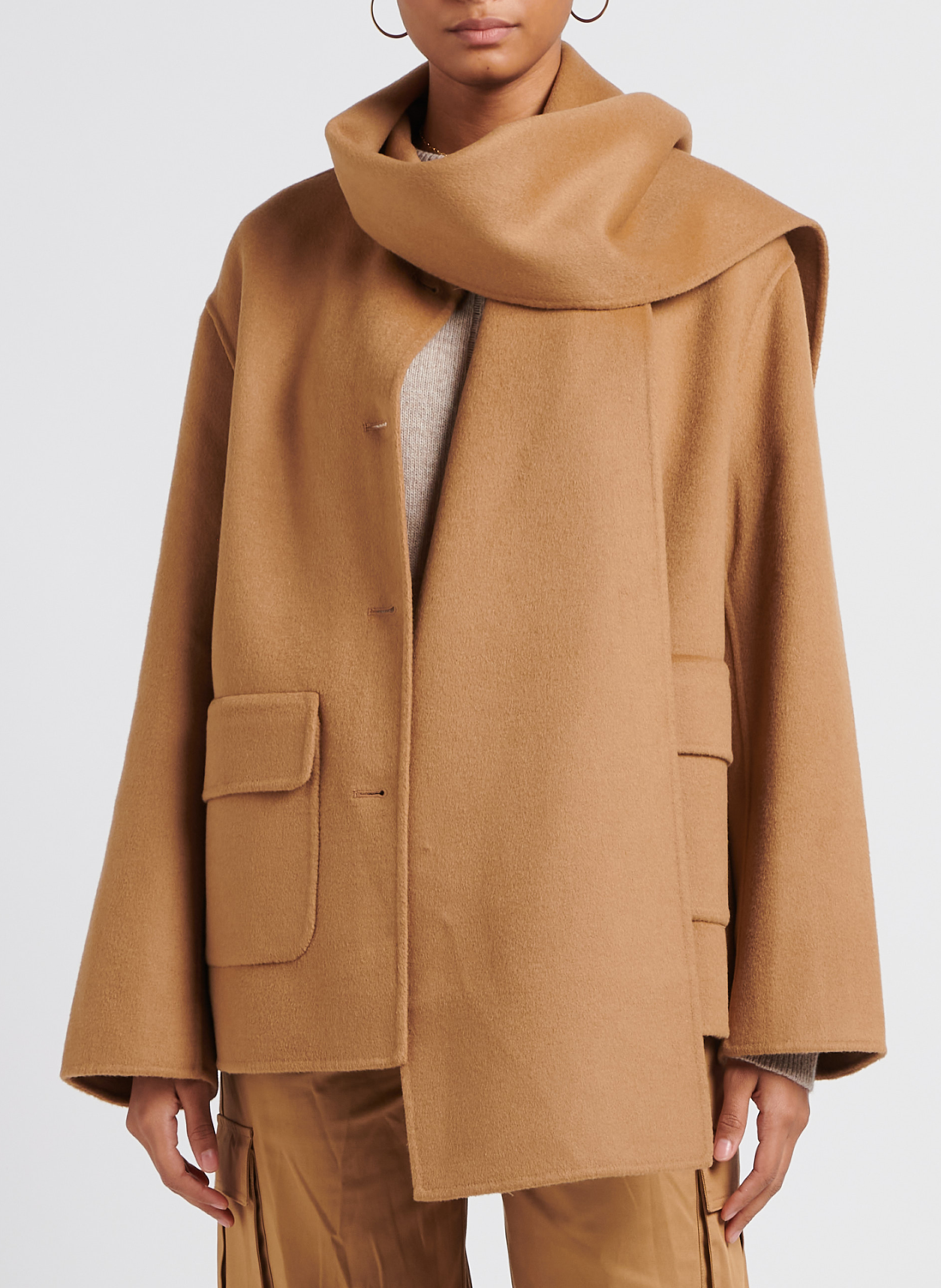 Manteau col rond en laine mélangée  SAISON 1865 Marron