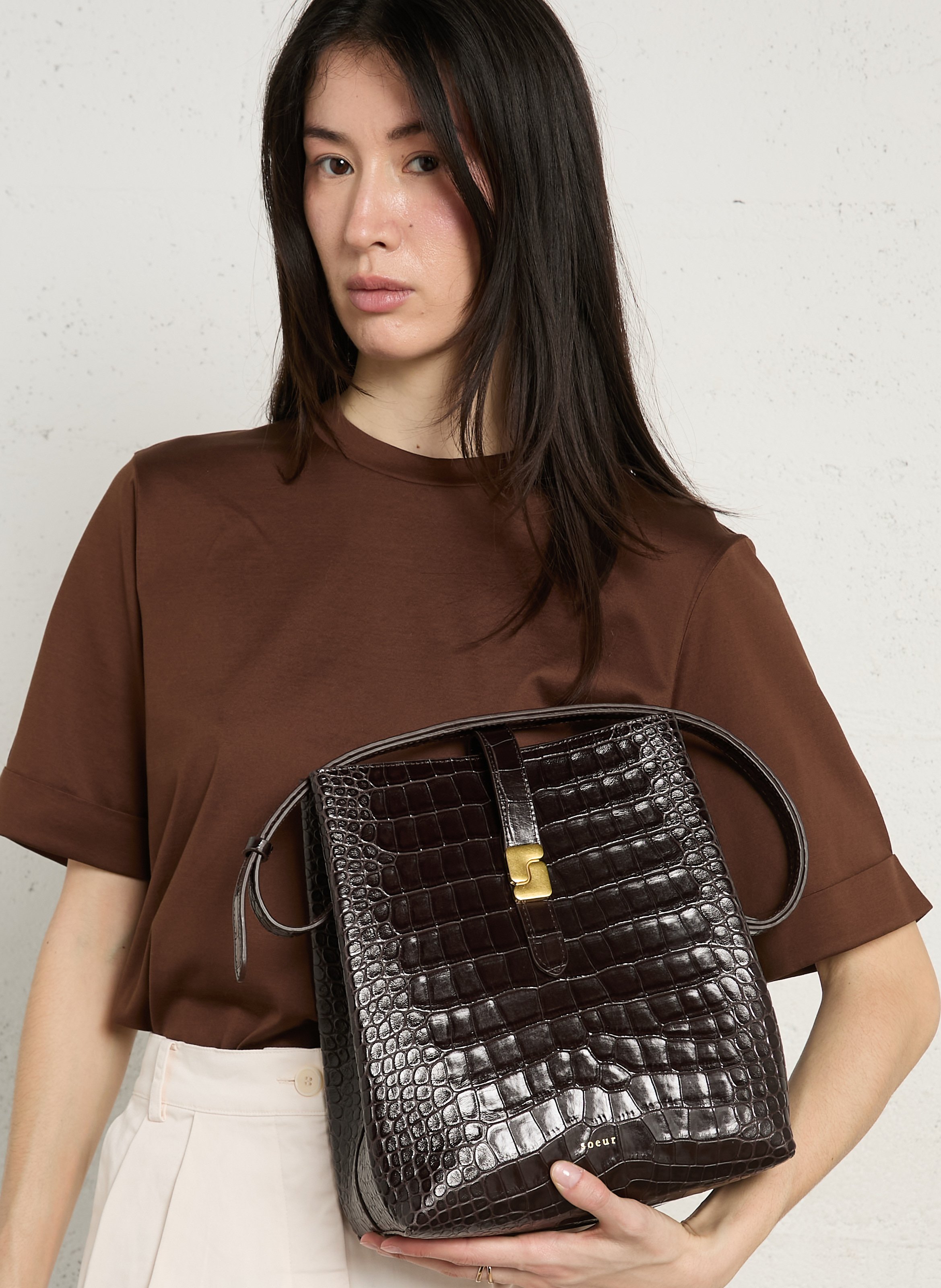 Sac seau bandoulière en cuir suédé SOEUR Marron