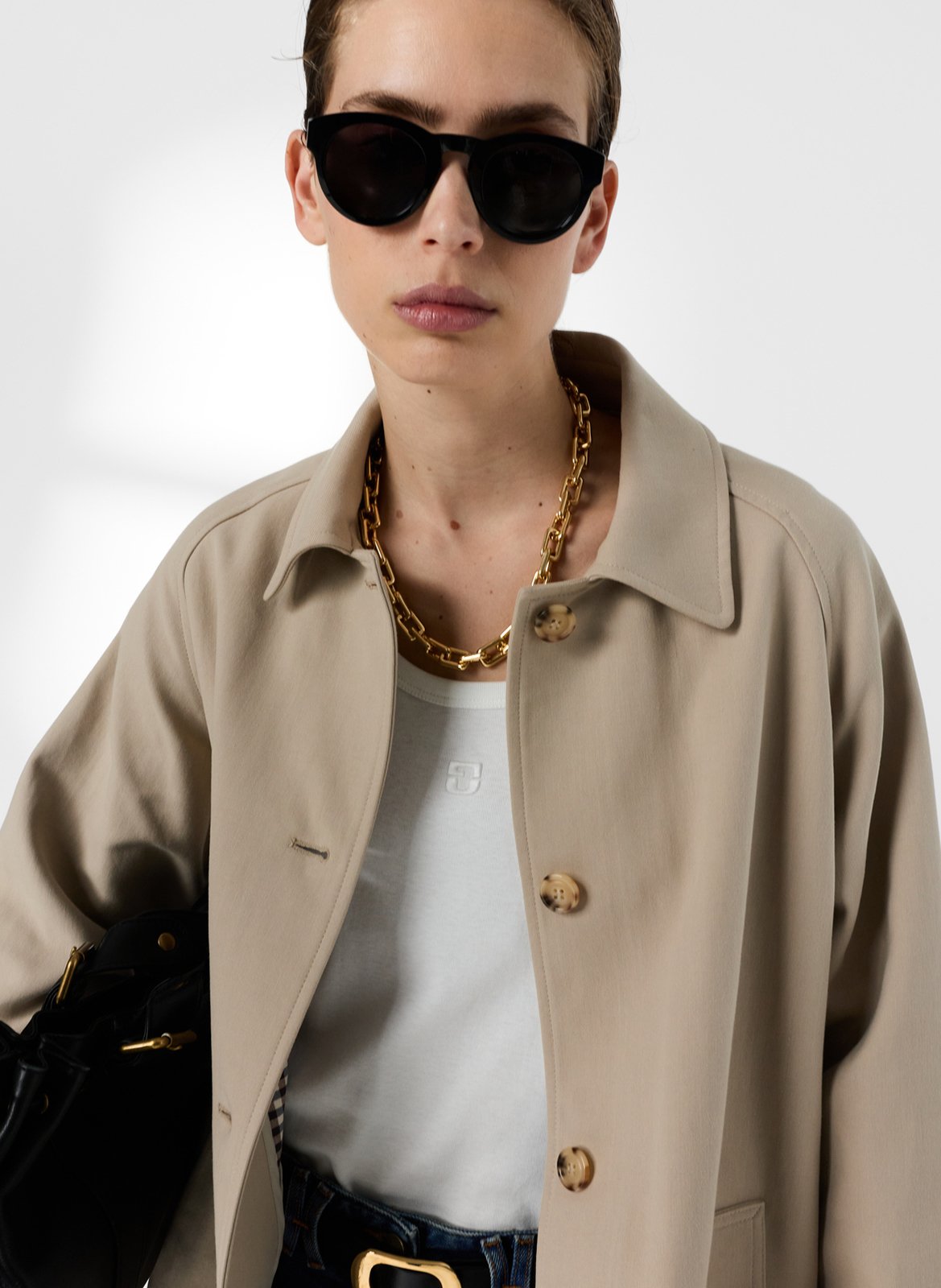 Trench mi-long droit uni en coton GERARD DAREL Beige